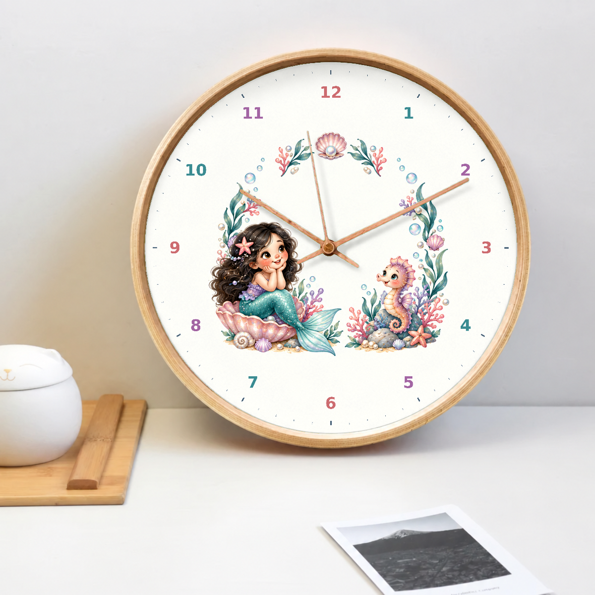 IMAGE_02_Tabletop_-_Kids_Mermaid_Seahorse_Wall_Clock_30cm_Wooden_Frame_-_WC-K100_-_649310204489.png