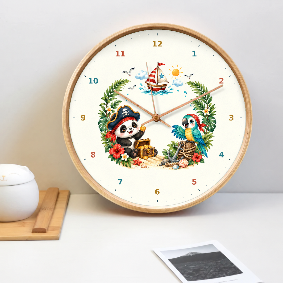 IMAGE_02_Tabletop_-_Kids_Pirate_Panda_Wall_Clock_30cm_Wooden_Frame_-_WC-K089_-_649310204373.png