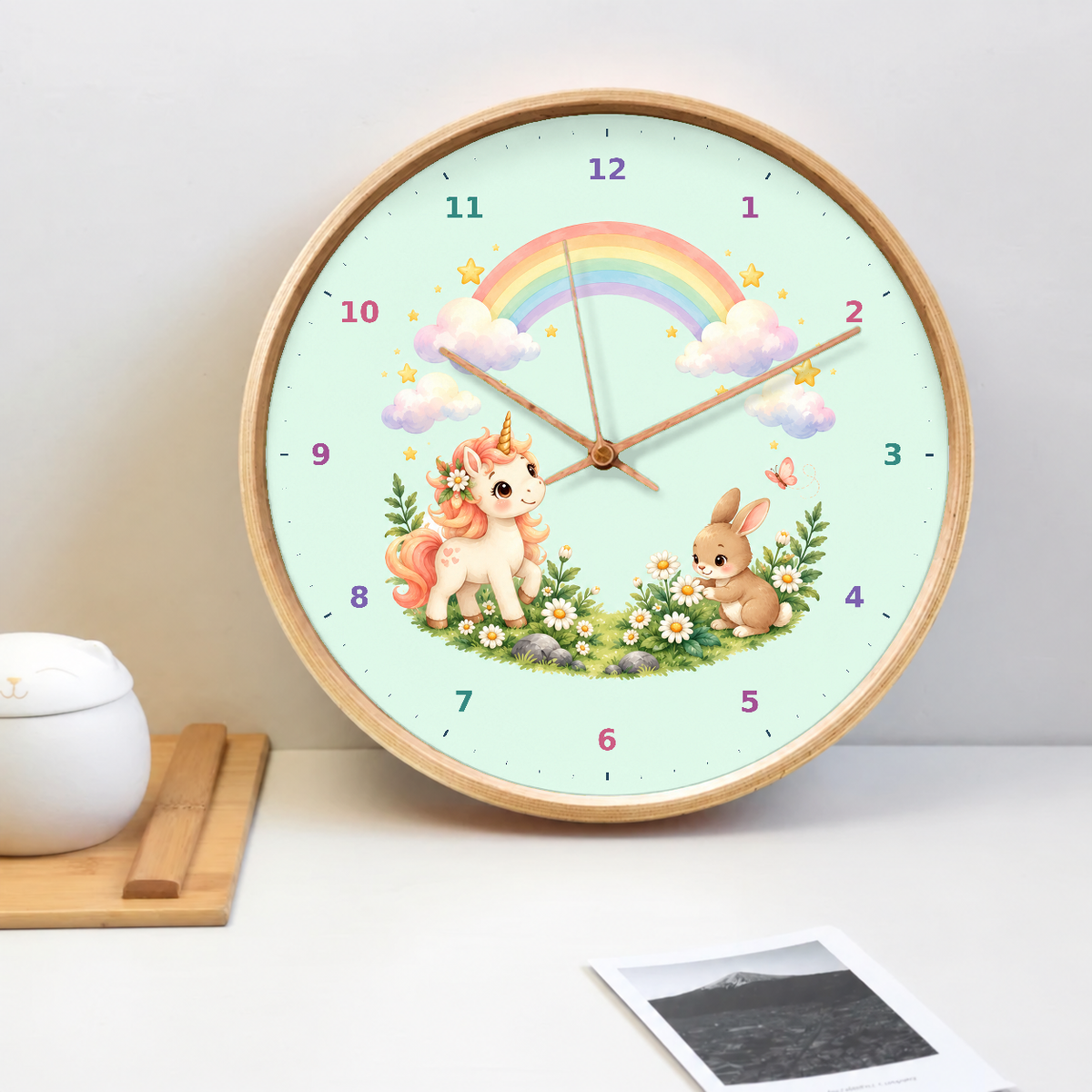 IMAGE_02_Tabletop_-_Kids_Unicorn_Rainbow_Wall_Clock_30cm_Wooden_Frame_-_WC-K093_-_649310204410.png