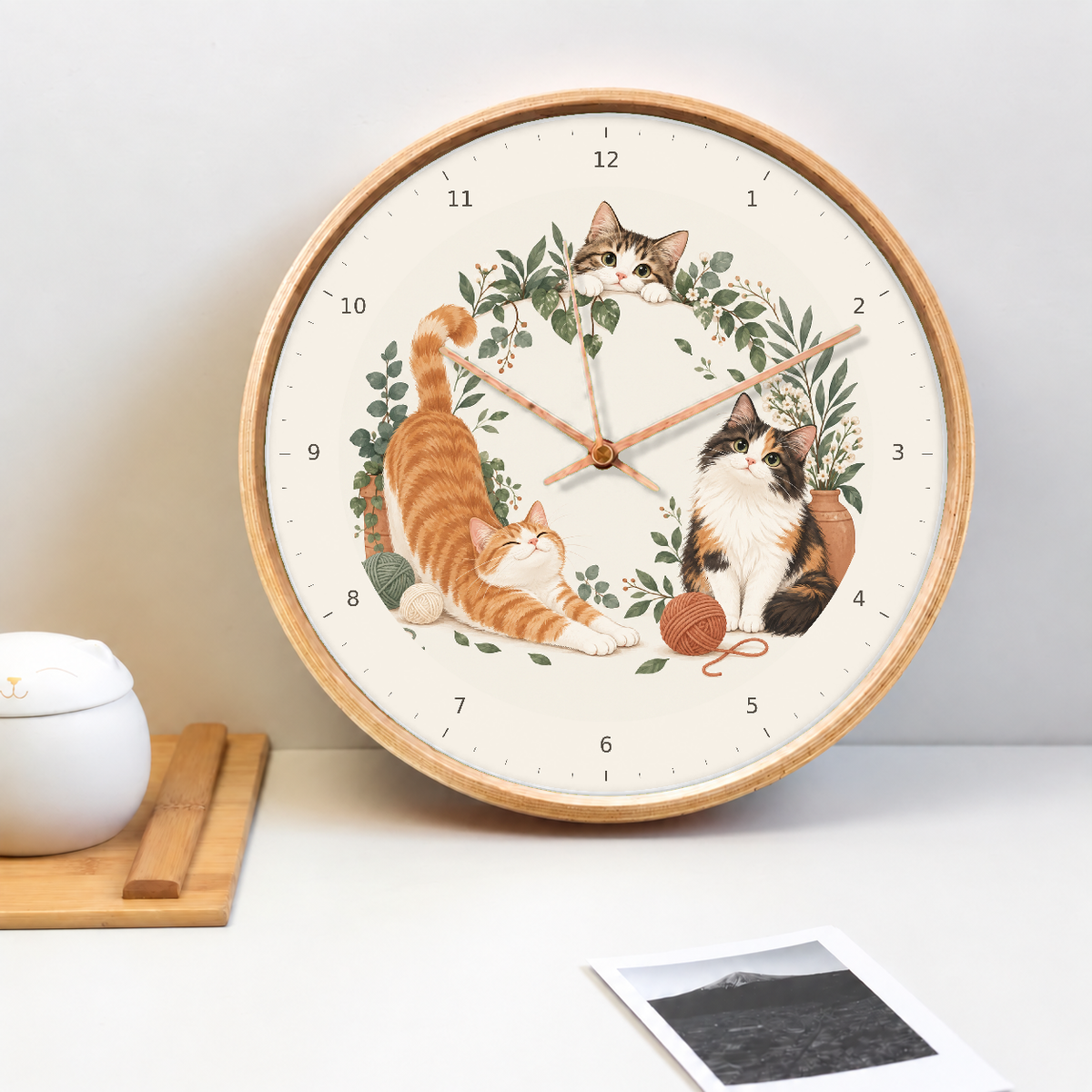 IMAGE_02_Tabletop_-_Playful_Cats_Wall_Clock_30cm_Wooden_Frame_-_WC-A009_-_649310203574.png