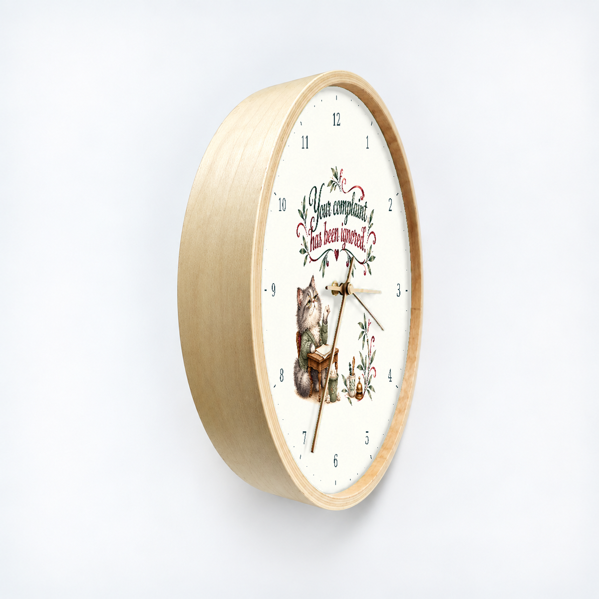 IMAGE_03_Angled_-_Funny_Customer_Service_Cat_Wall_Clock_30cm_Wooden_Frame_-_WC-H066_-_649310204144.png