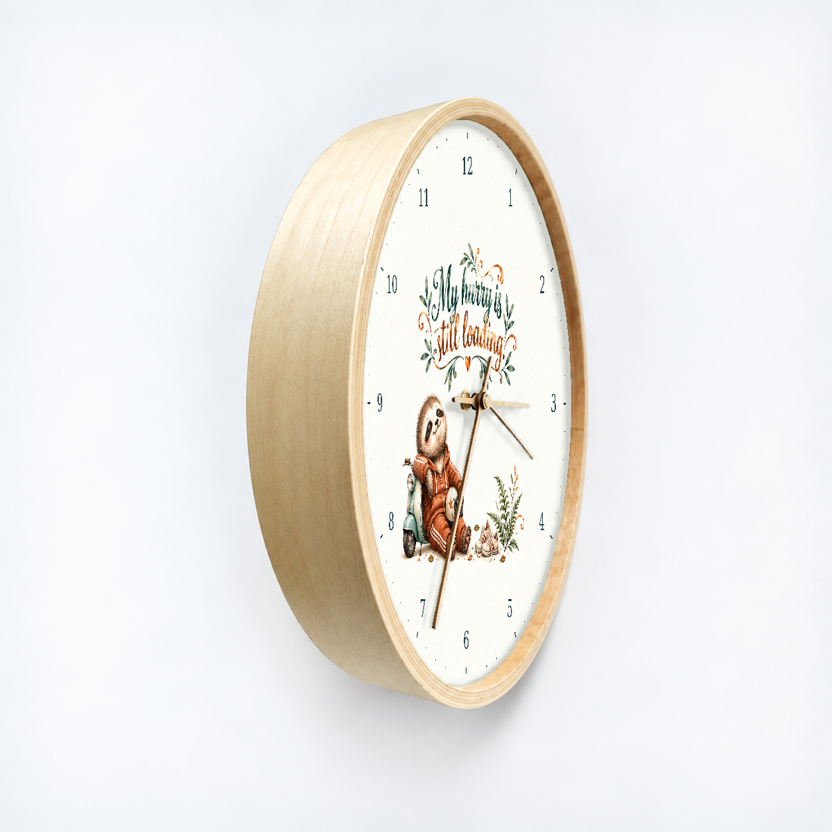 IMAGE_03_Angled_-_Funny_Sloth_Scooter_Wall_Clock_30cm_Wooden_Frame_-_WC-H056_-_649310204045.png