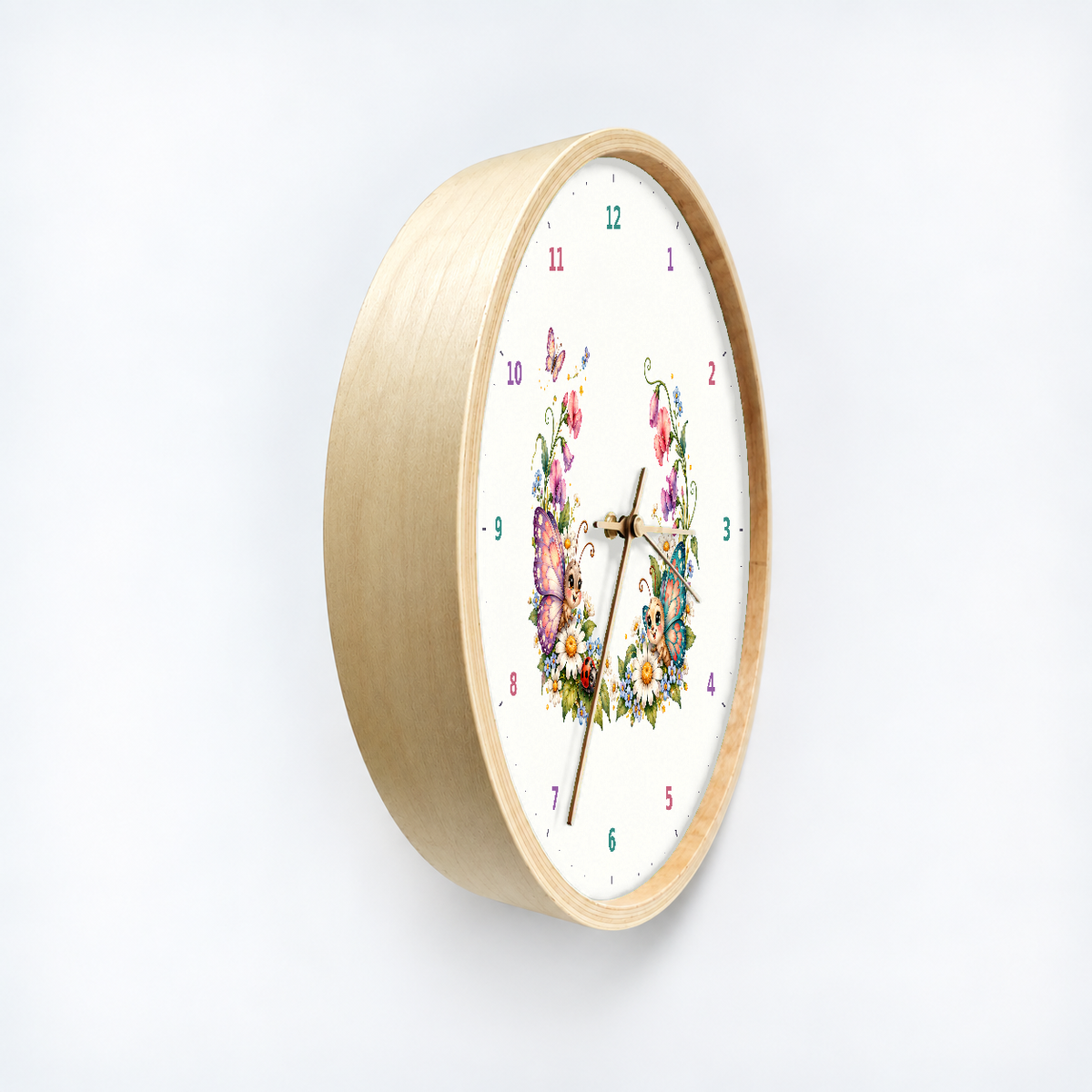 IMAGE_03_Angled_-_Kids_Butterfly_Meadow_Wall_Clock_30cm_Wooden_Frame_-_WC-K104_-_649310204526.png