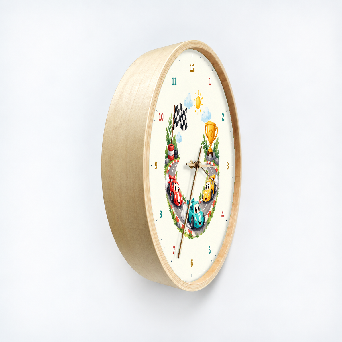 IMAGE_03_Angled_-_Kids_Racing_Cars_Wall_Clock_30cm_Wooden_Frame_-_WC-K099_-_649310204472.png