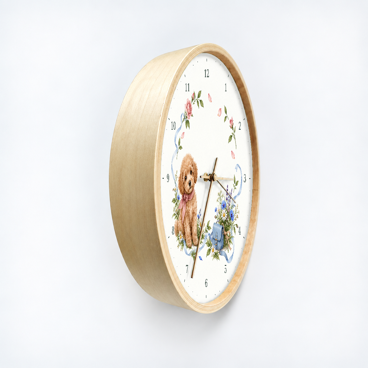 IMAGE_03_Angled_-_Poodle_Floral_Bow_Wall_Clock_30cm_Wooden_Frame_-_WC-D052_-_649310204007.png