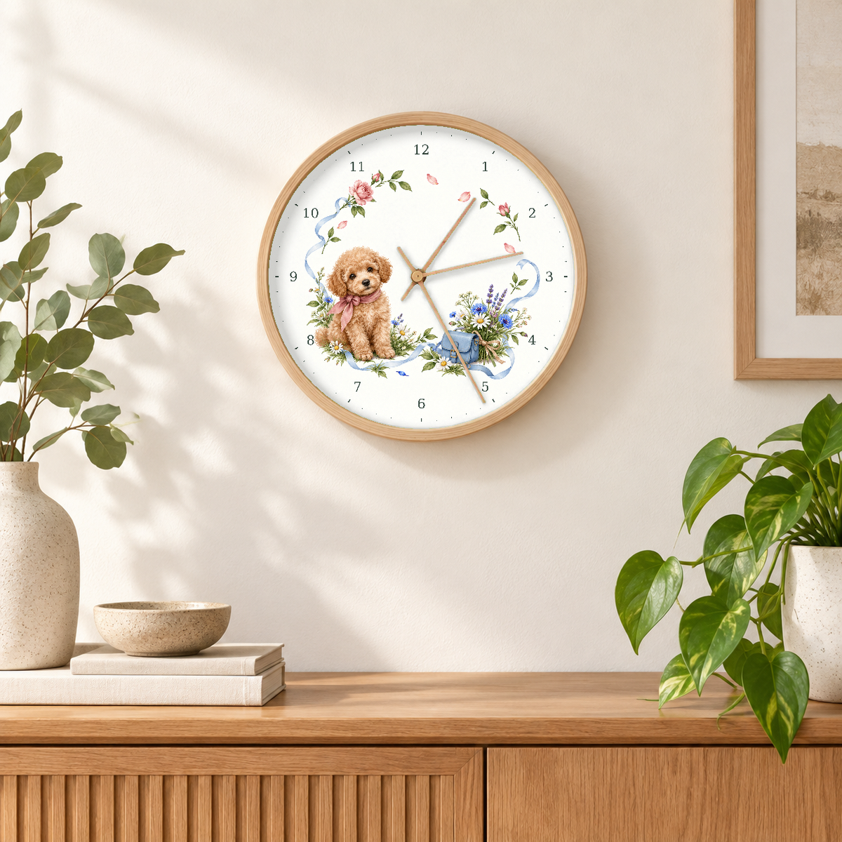 IMAGE_04_Wall_-_Poodle_Floral_Bow_Wall_Clock_30cm_Wooden_Frame_-_WC-D052_-_649310204007.png