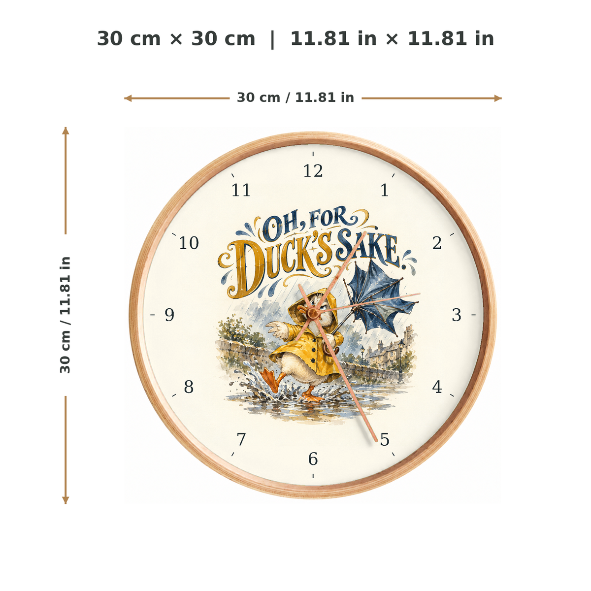 IMAGE_05_Measurements_-_Funny_Rainy_Day_Duck_Wall_Clock_30cm_Wooden_Frame_-_WC-H082_-_649310204304.png