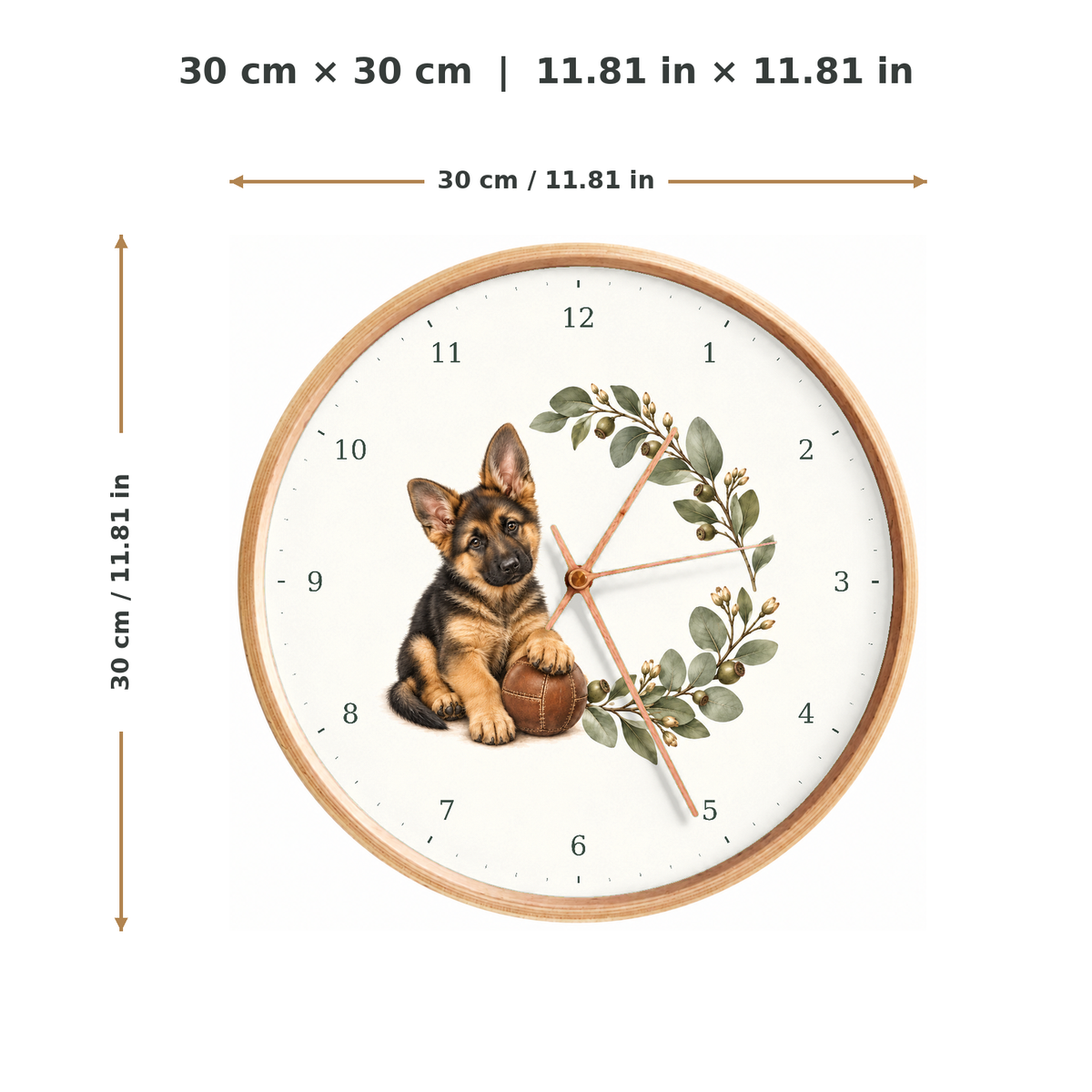 IMAGE_05_Measurements_-_German_Shepherd_Puppy_Wall_Clock_30cm_Wooden_Frame_-_WC-D032_-_649310203802.png