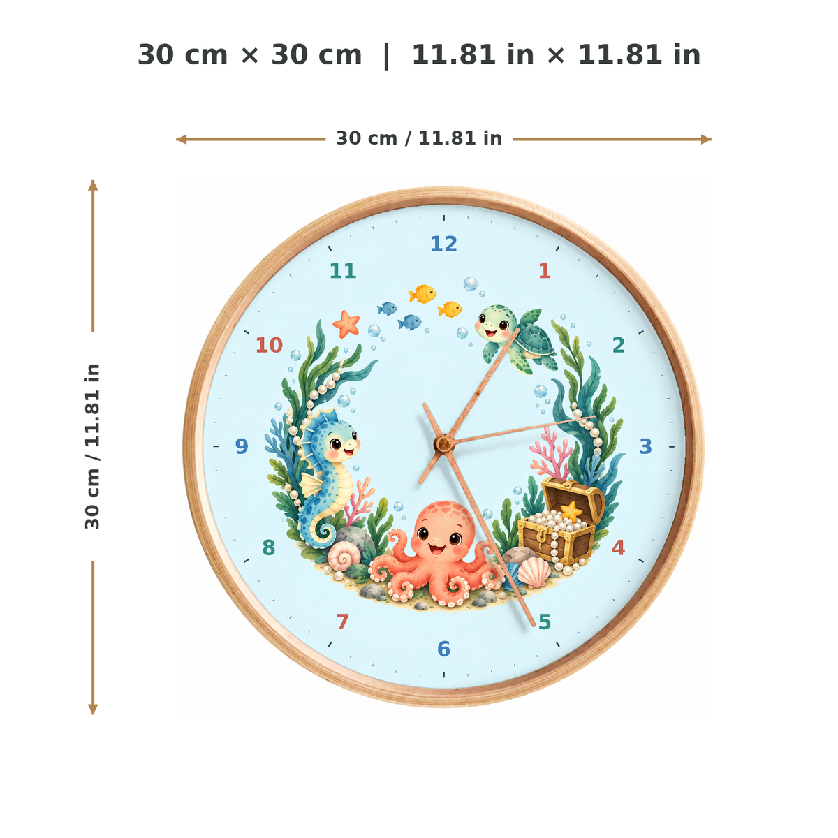 IMAGE_05_Measurements_-_Kids_Octopus_Treasure_Wall_Clock_30cm_Wooden_Frame_-_WC-K095_-_649310204434.png