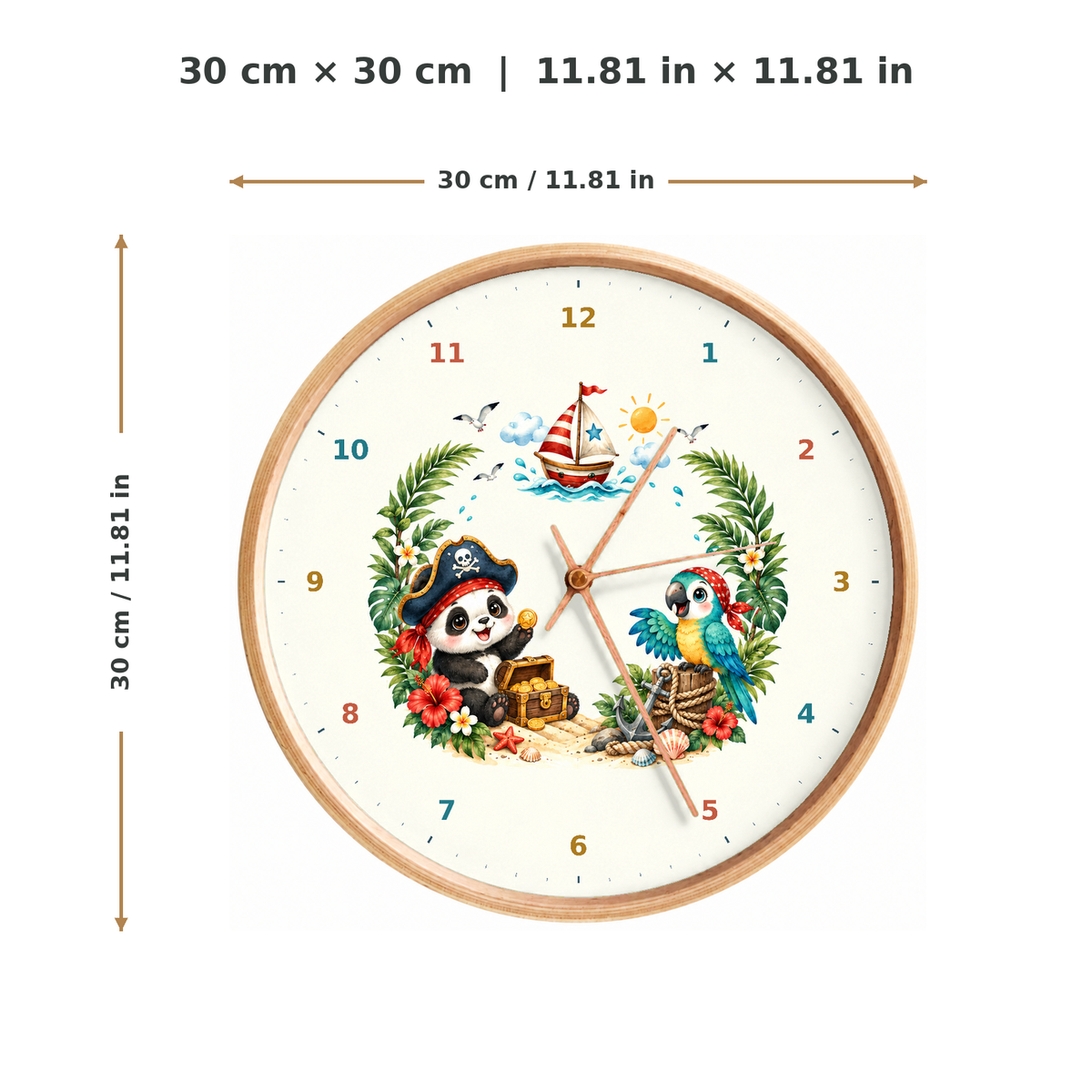 IMAGE_05_Measurements_-_Kids_Pirate_Panda_Wall_Clock_30cm_Wooden_Frame_-_WC-K089_-_649310204373.png