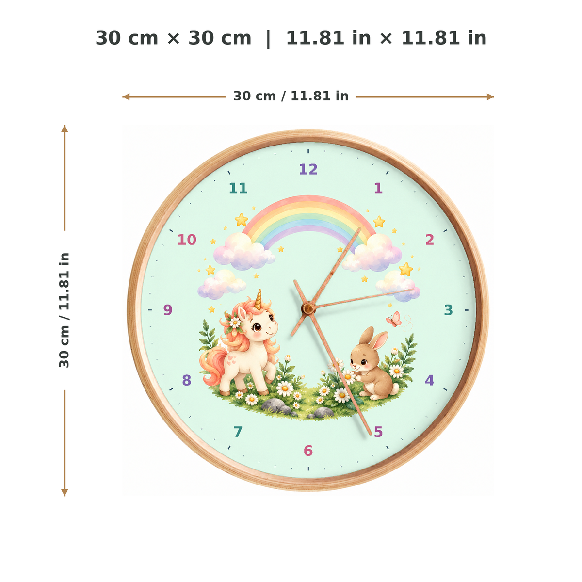 IMAGE_05_Measurements_-_Kids_Unicorn_Rainbow_Wall_Clock_30cm_Wooden_Frame_-_WC-K093_-_649310204410.png