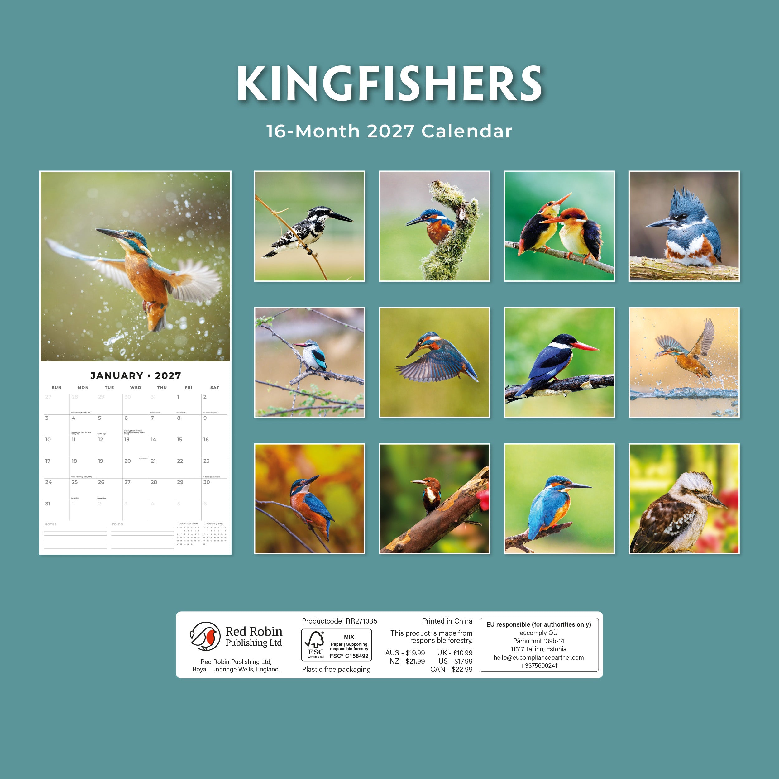 2027 Kingfishers - Square Wall Calendar