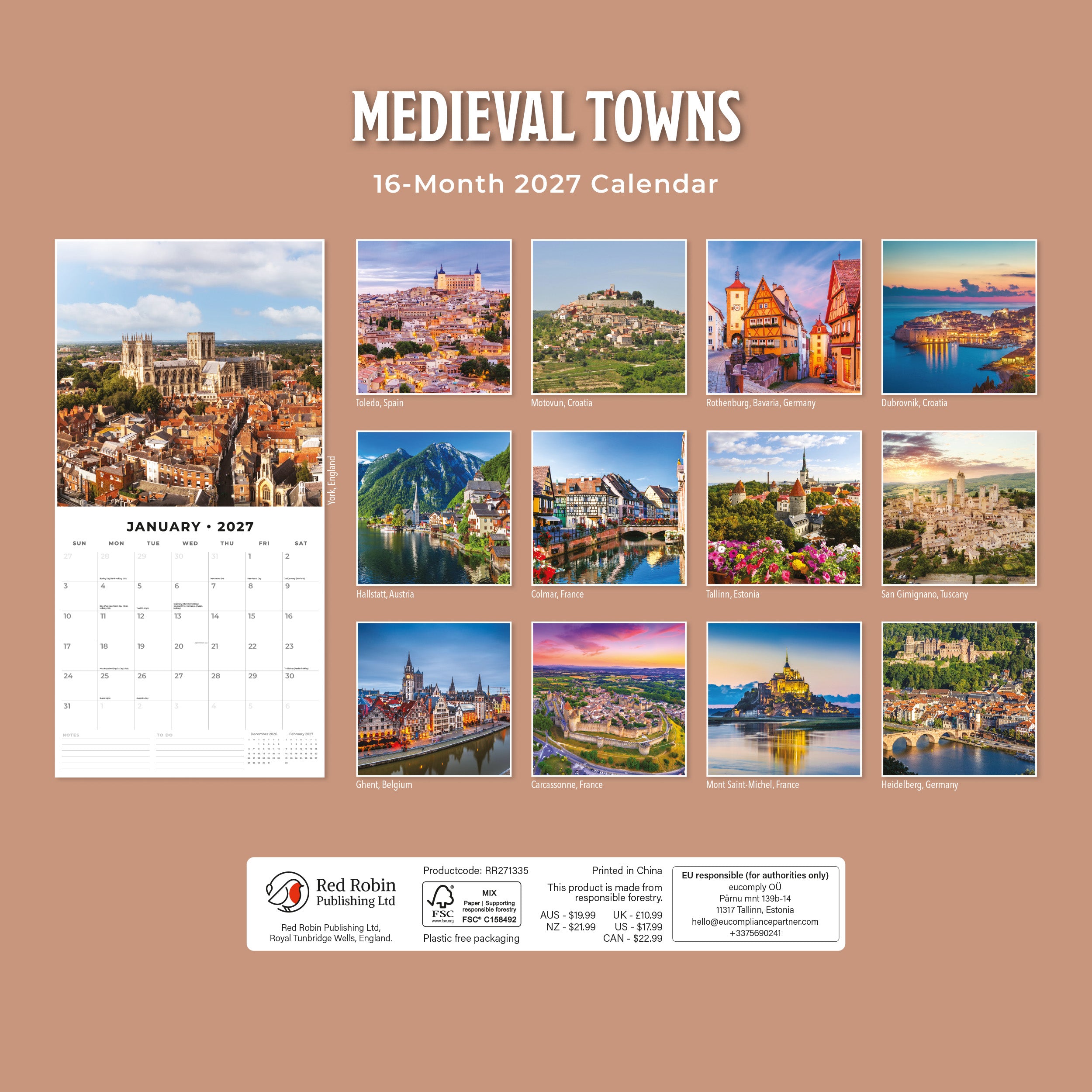 2027 Medieval Towns - Square Wall Calendar