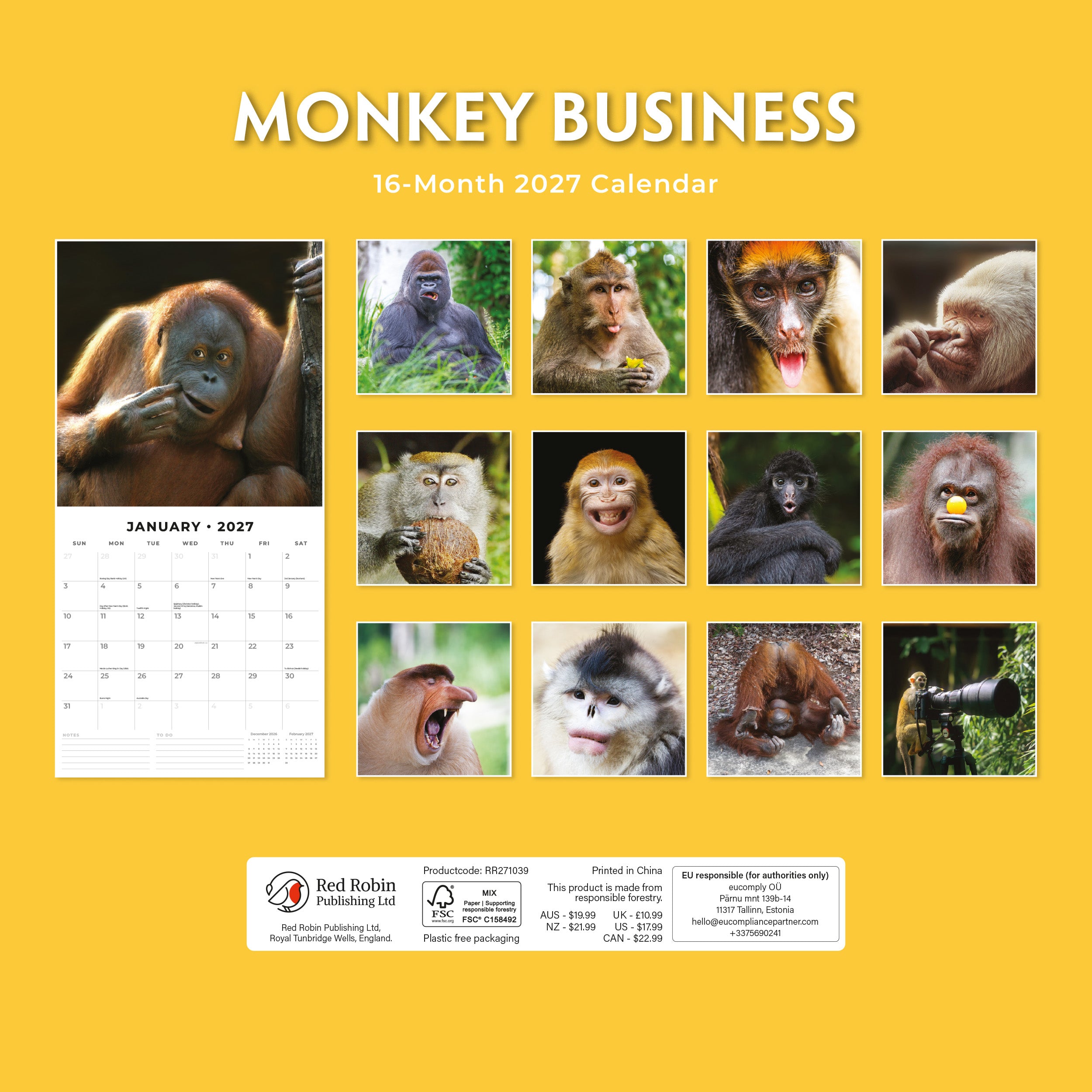 2027 Monkey Business - Square Wall Calendar