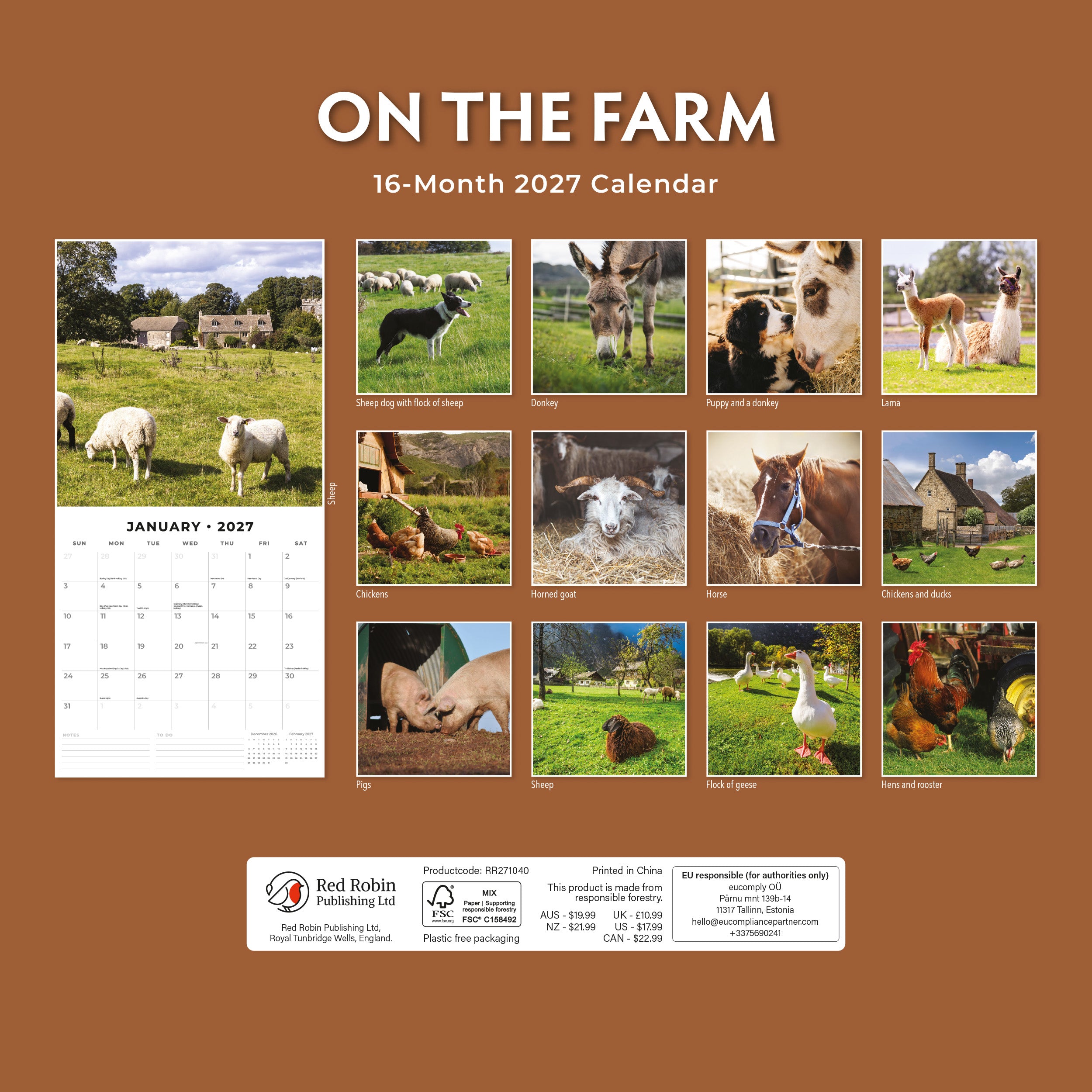 2027 On The Farm - Square Wall Calendar