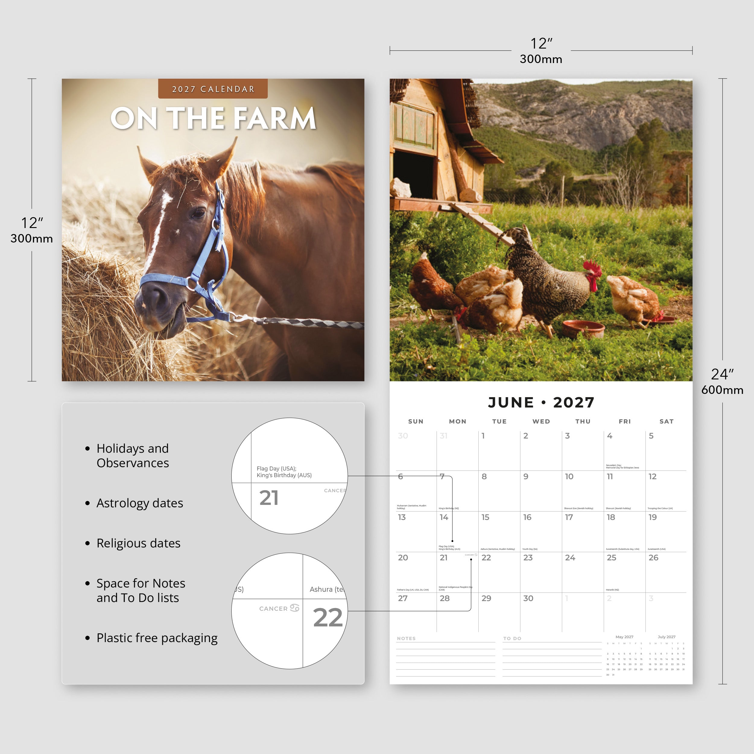 2027 On The Farm - Square Wall Calendar