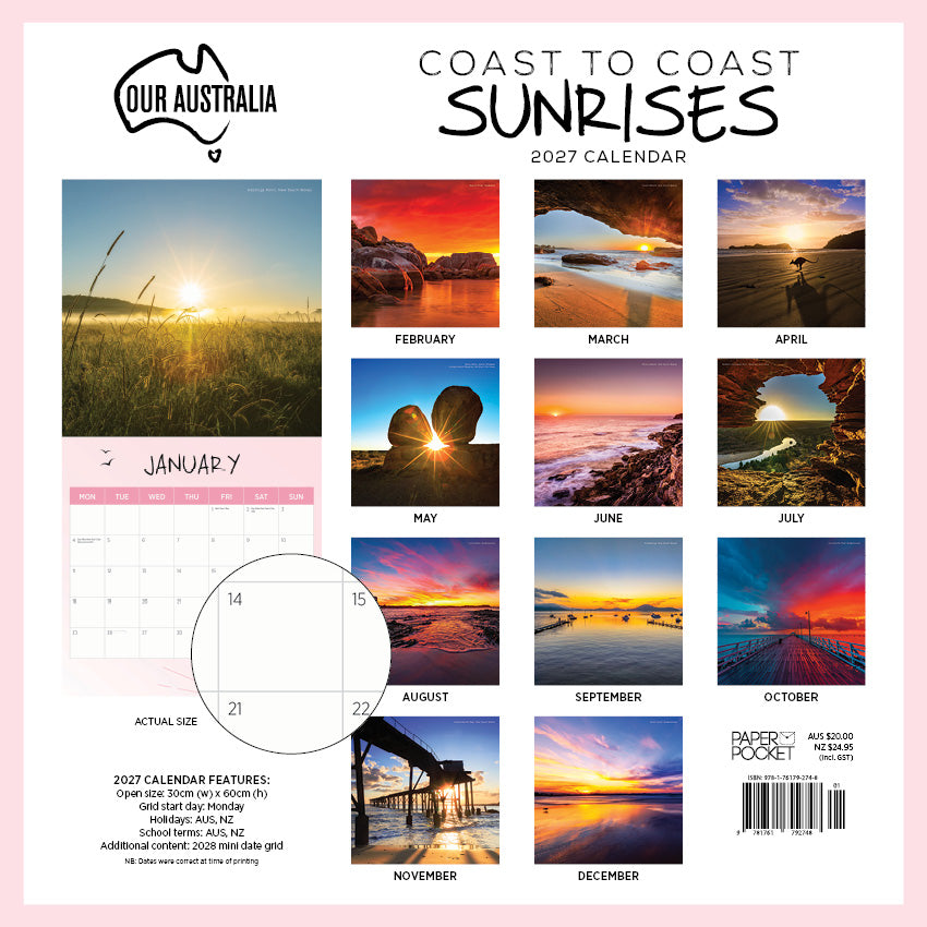 2027 Our Australia Coast To Coast Sunrises - Square Wall Calendar