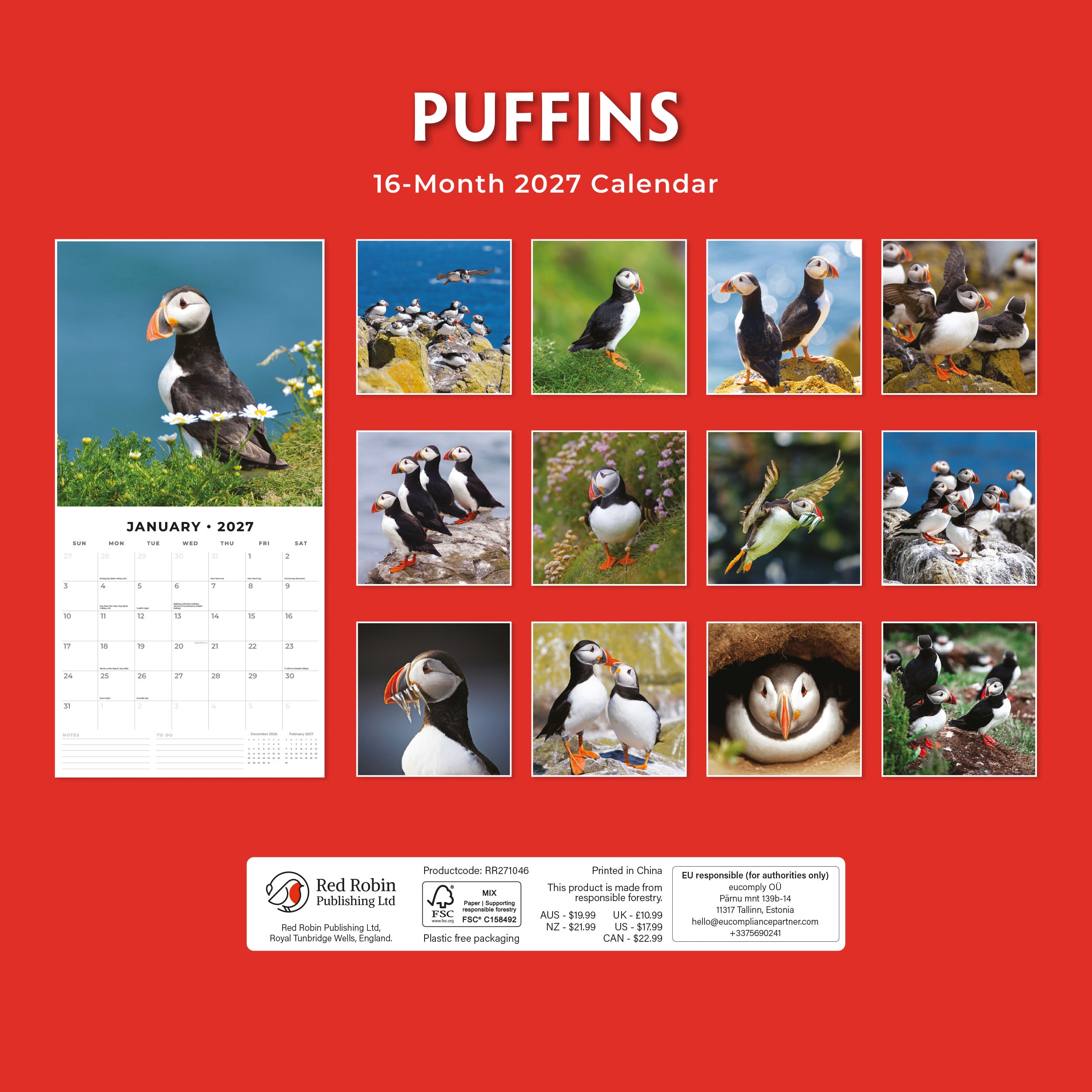 2027 Puffins - Square Wall Calendar