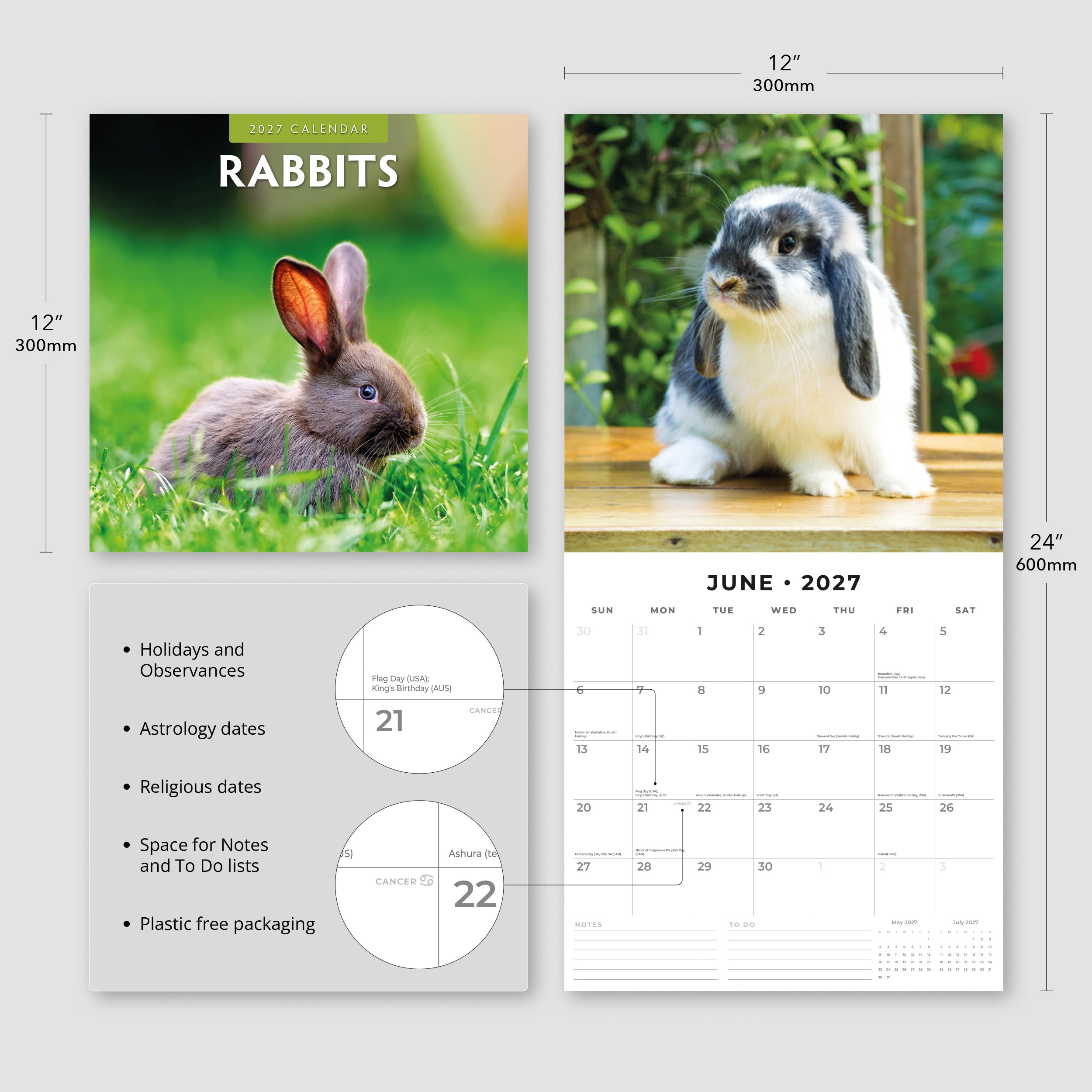 2027 Rabbits - Square Wall Calendar