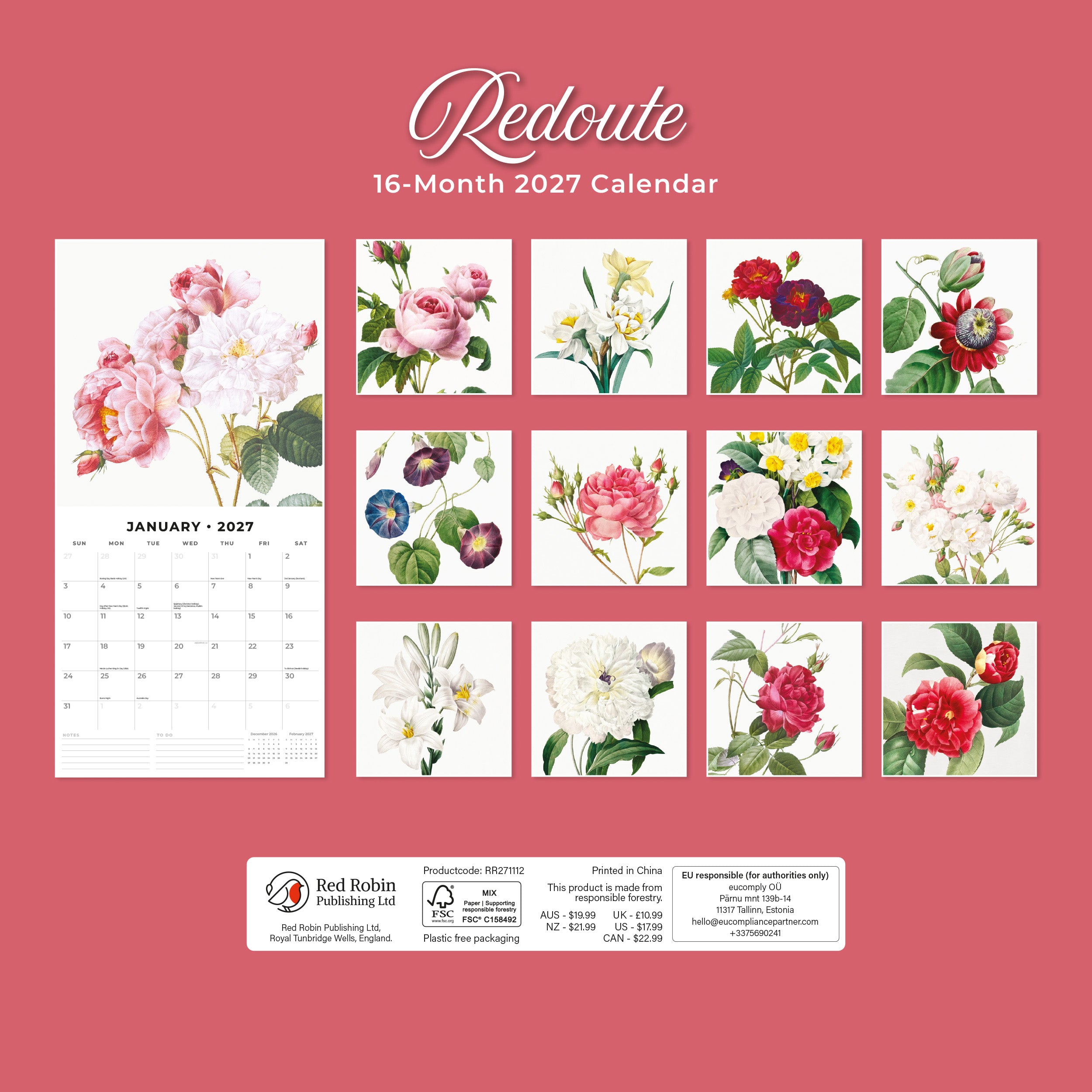 2027 Redoute - Square Wall Calendar