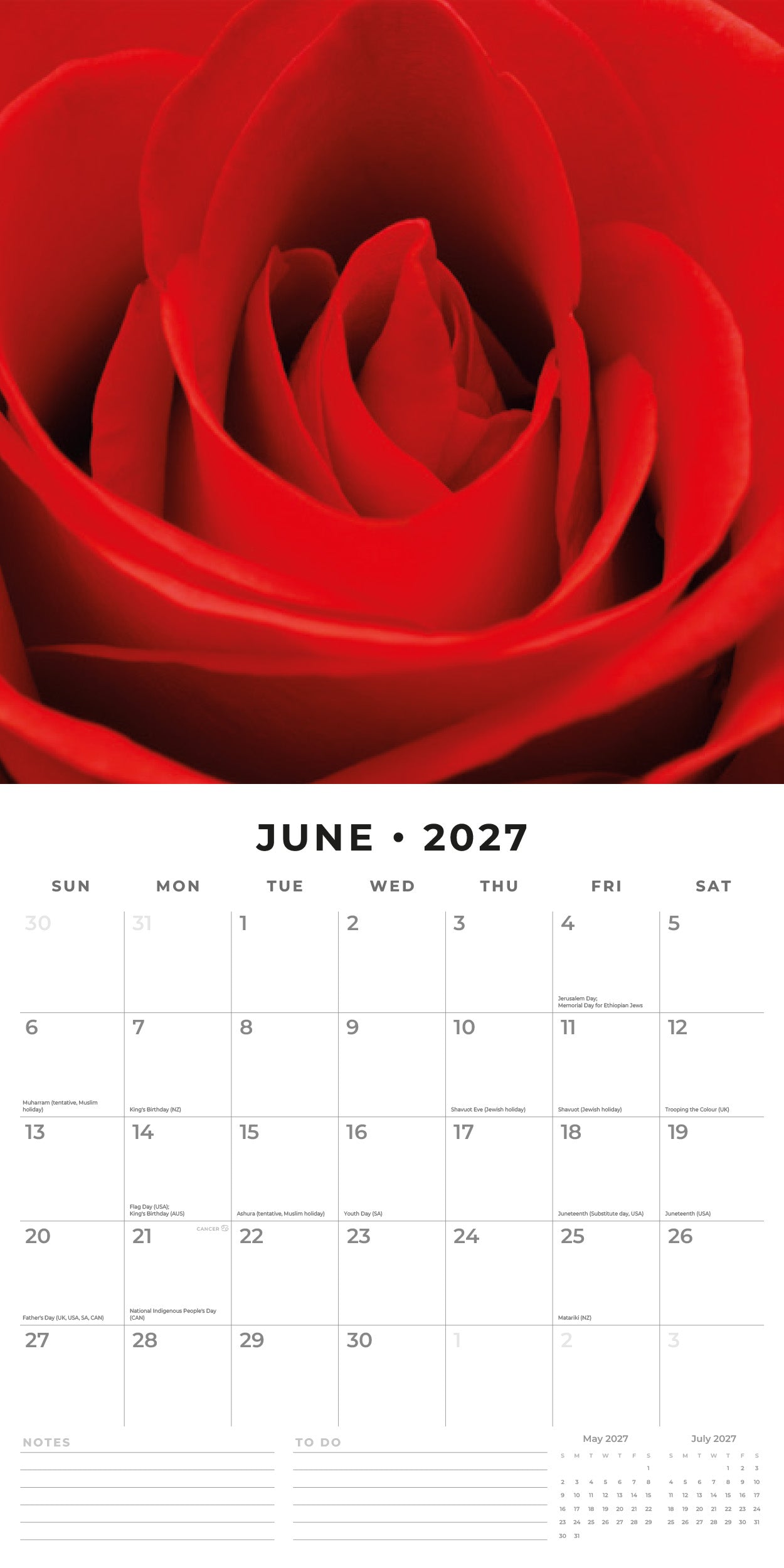 2027 Roses - Square Wall Calendar