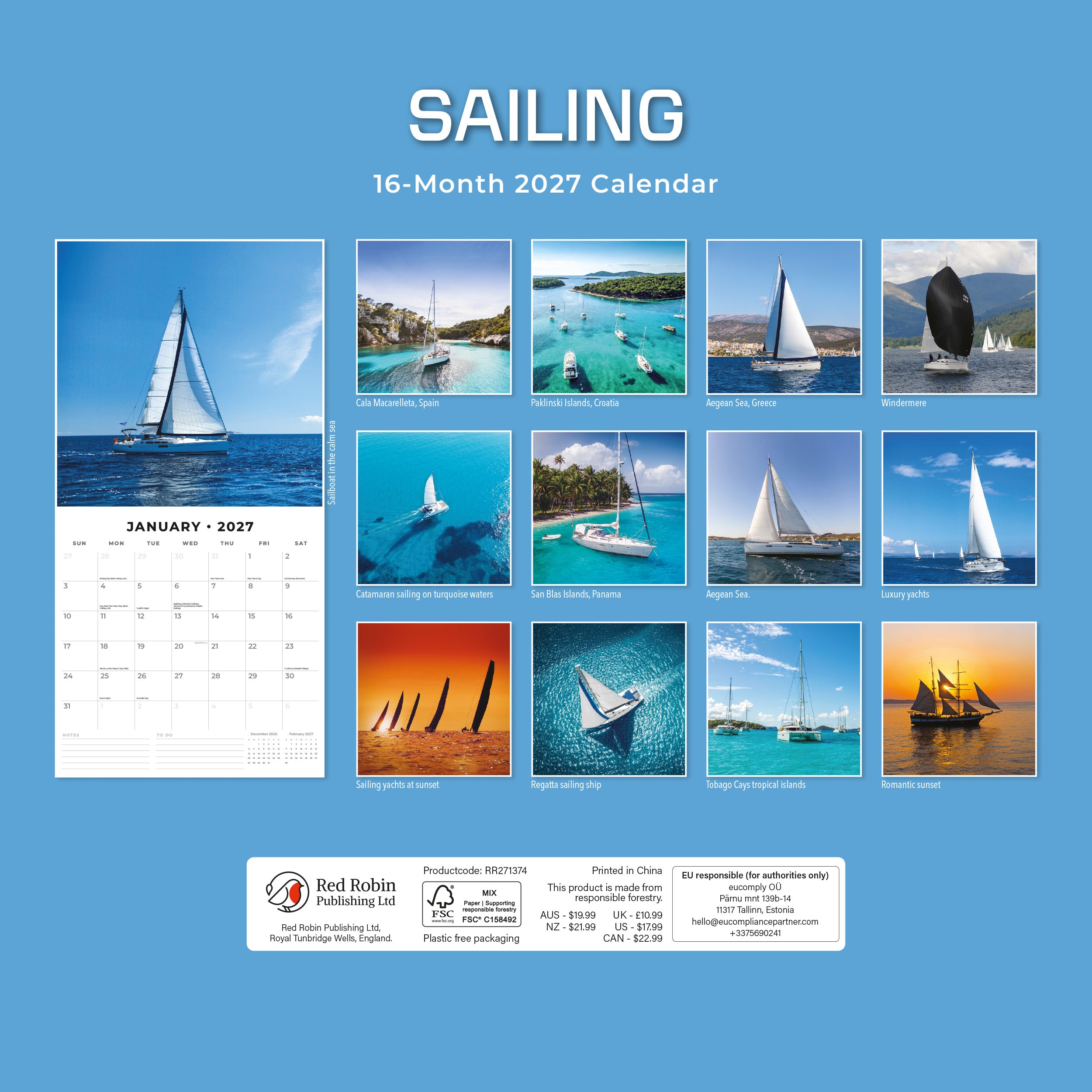 2027 Sailing - Square Wall Calendar