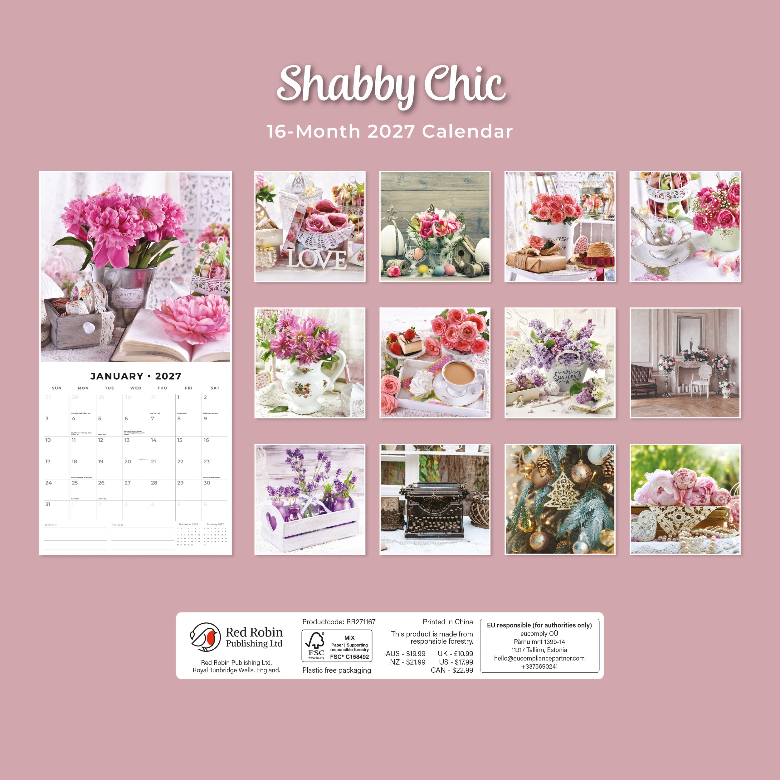 2027 Shabby Chic - Square Wall Calendar