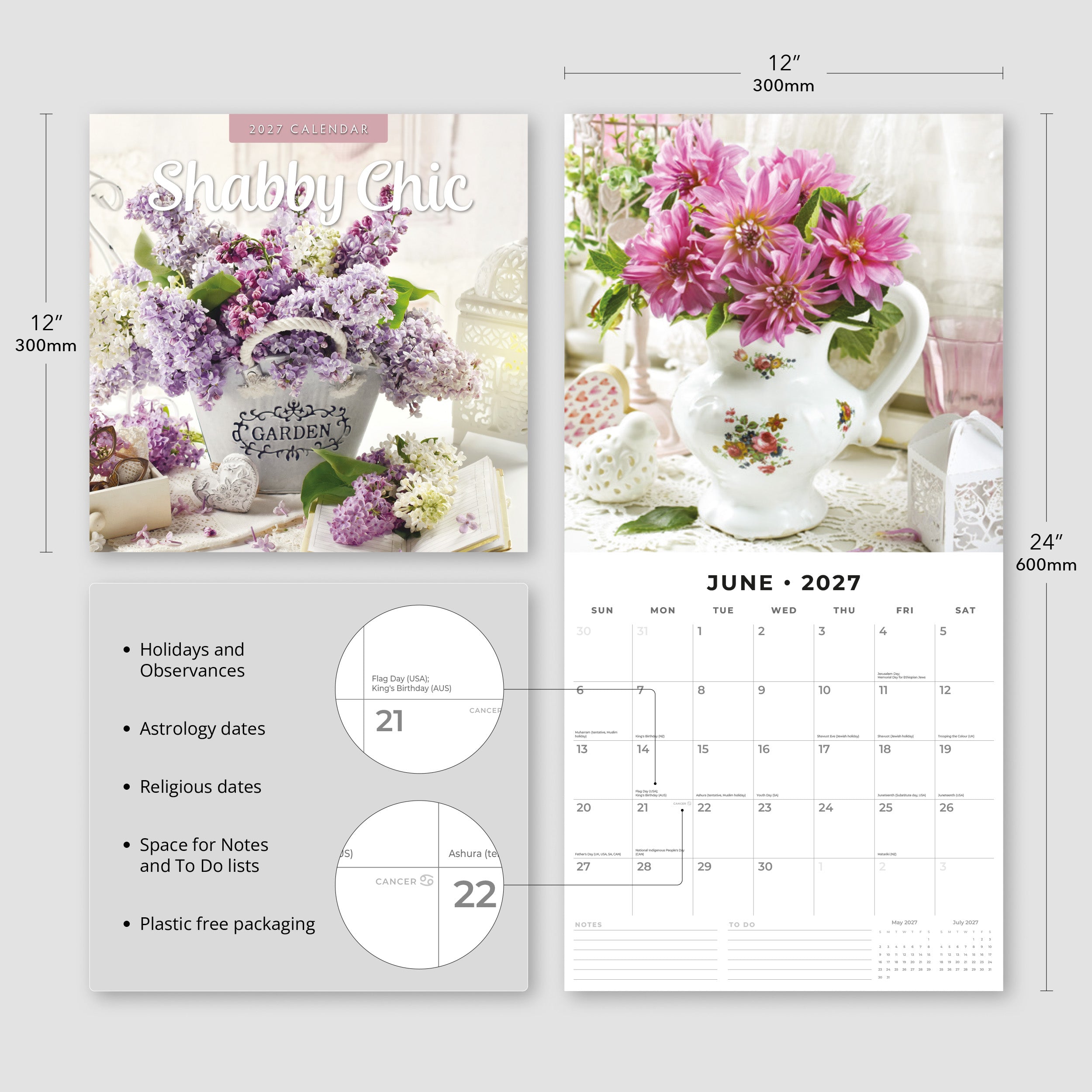 2027 Shabby Chic - Square Wall Calendar