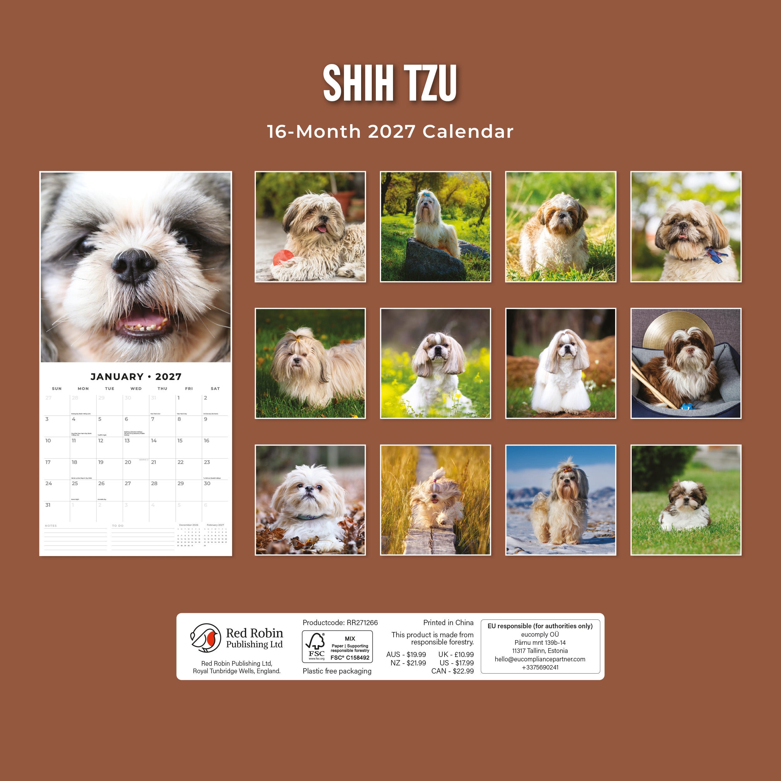 2027 Shih Tzu - Square Wall Calendar