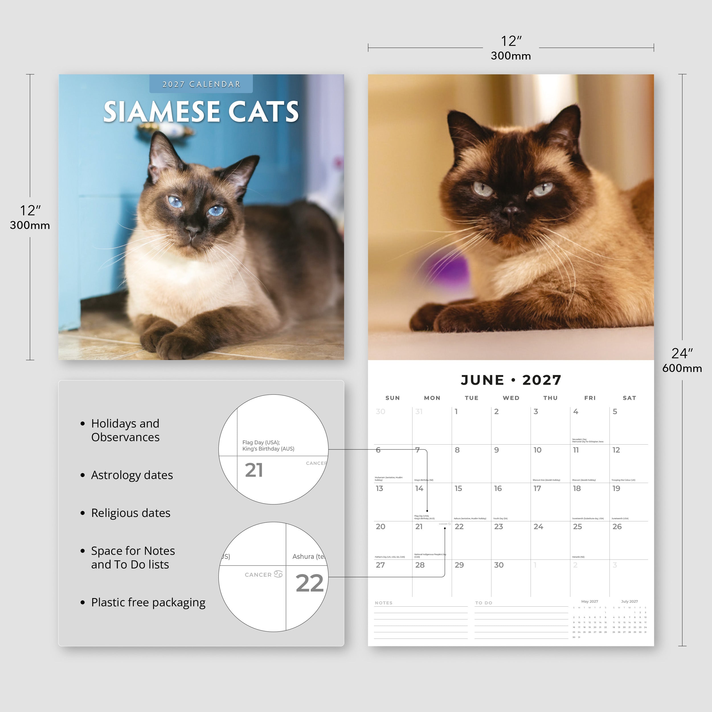 2027 Siamese Cats - Square Wall Calendar