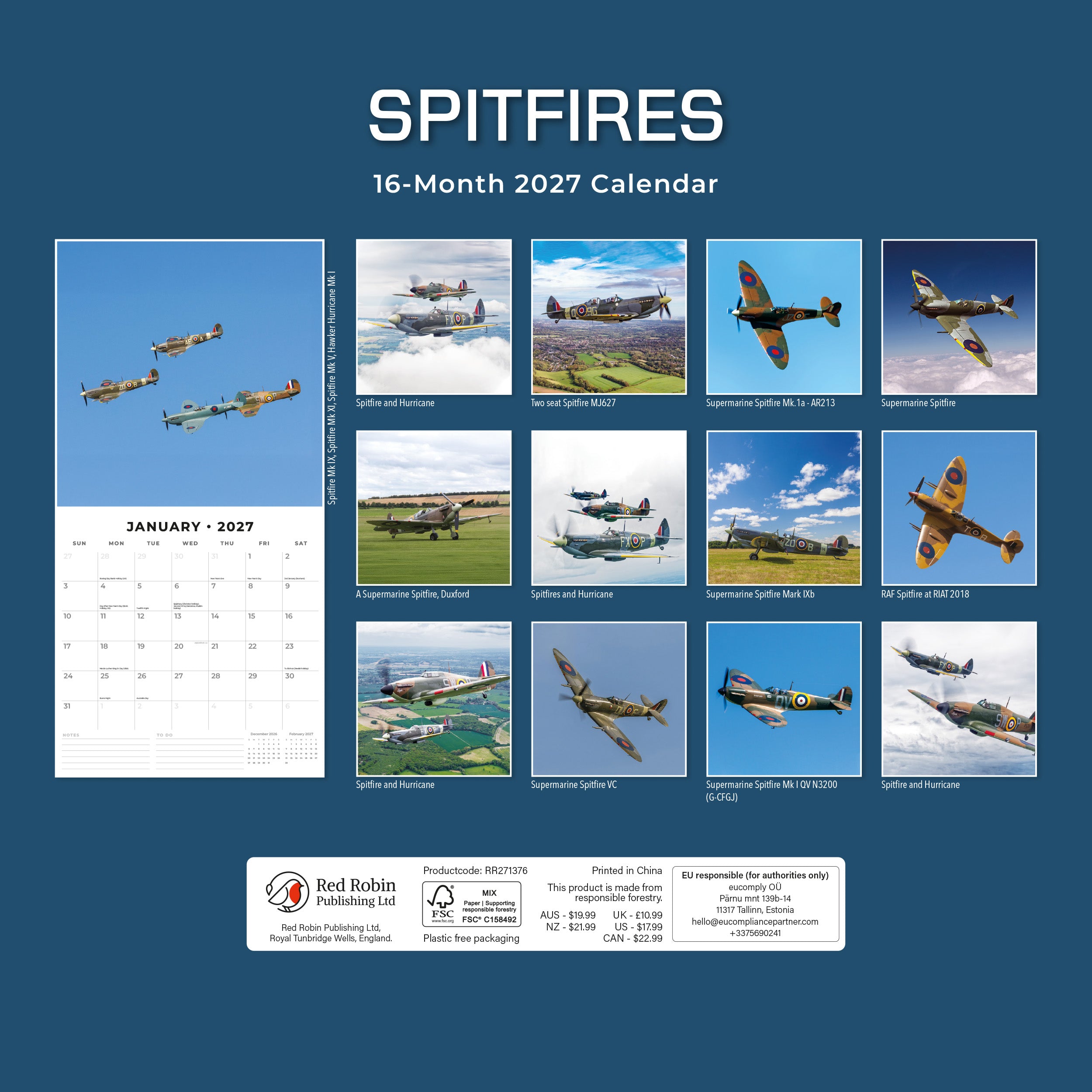 2027 Spitfires - Square Wall Calendar