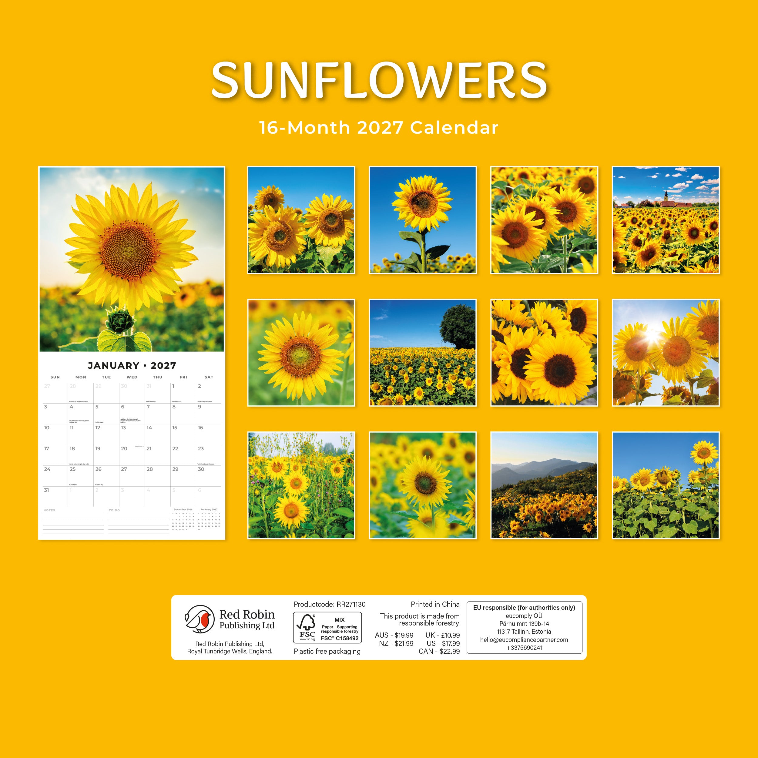 2027 Sunflowers - Square Wall Calendar