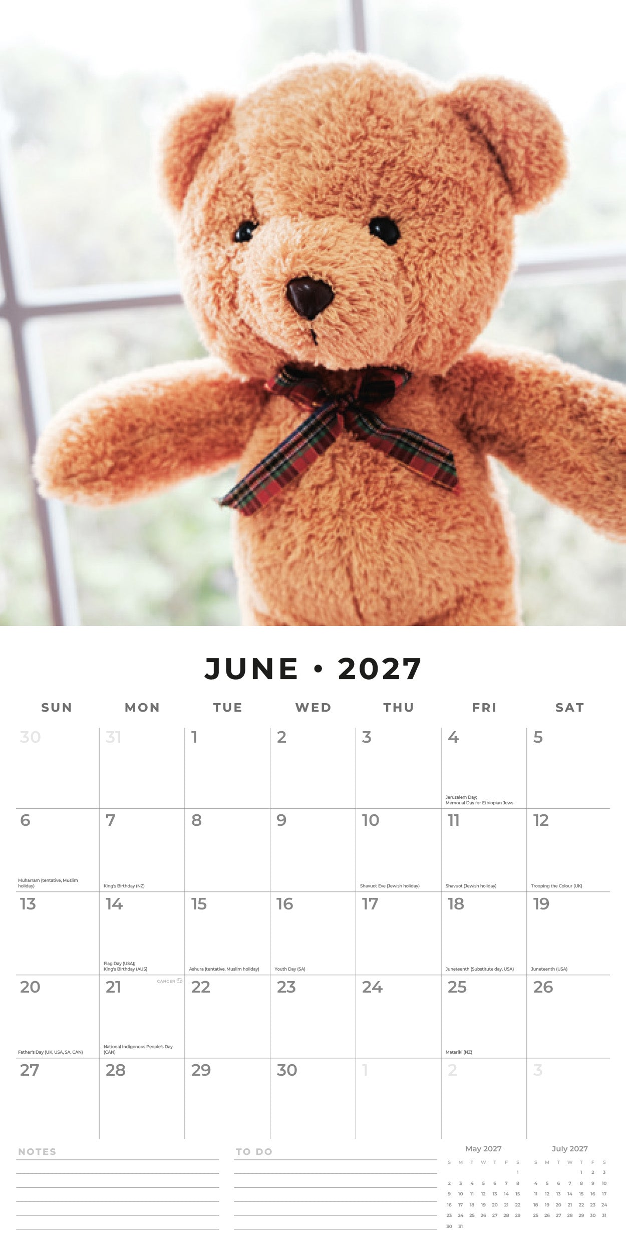 2027 Teddy Bears - Square Wall Calendar