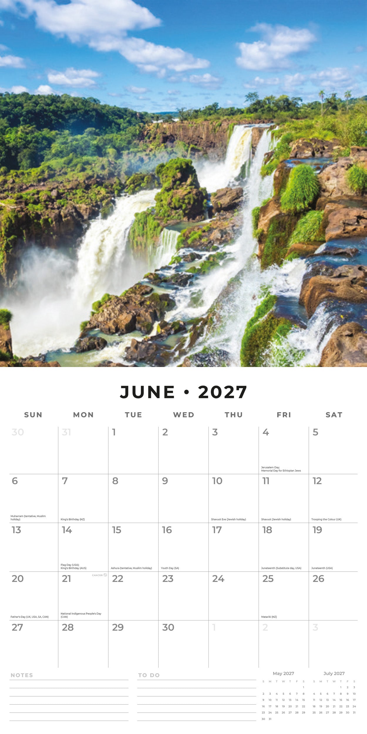 2027 Waterfalls - Square Wall Calendar