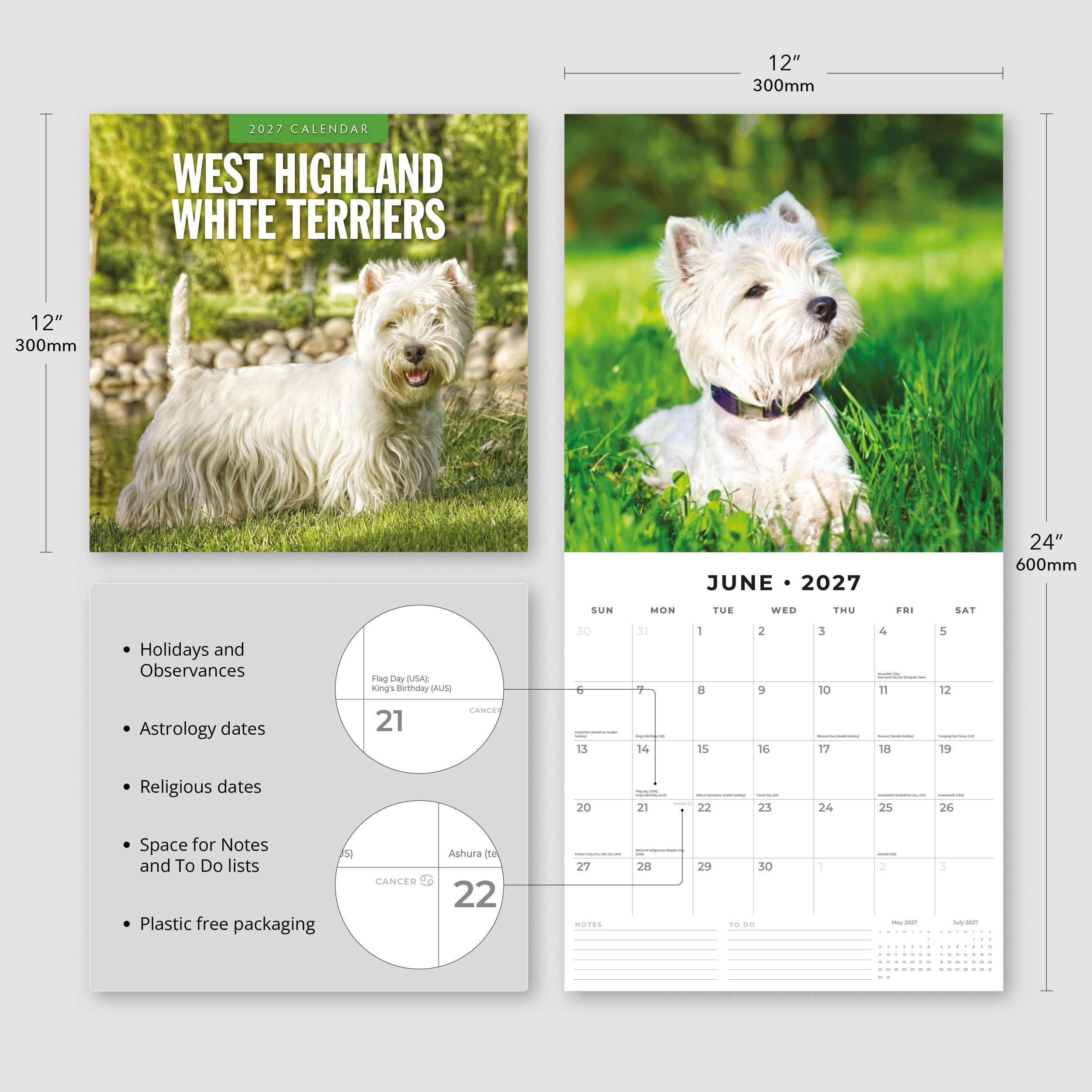 2027 West Highland White Terriers - Square Wall Calendar