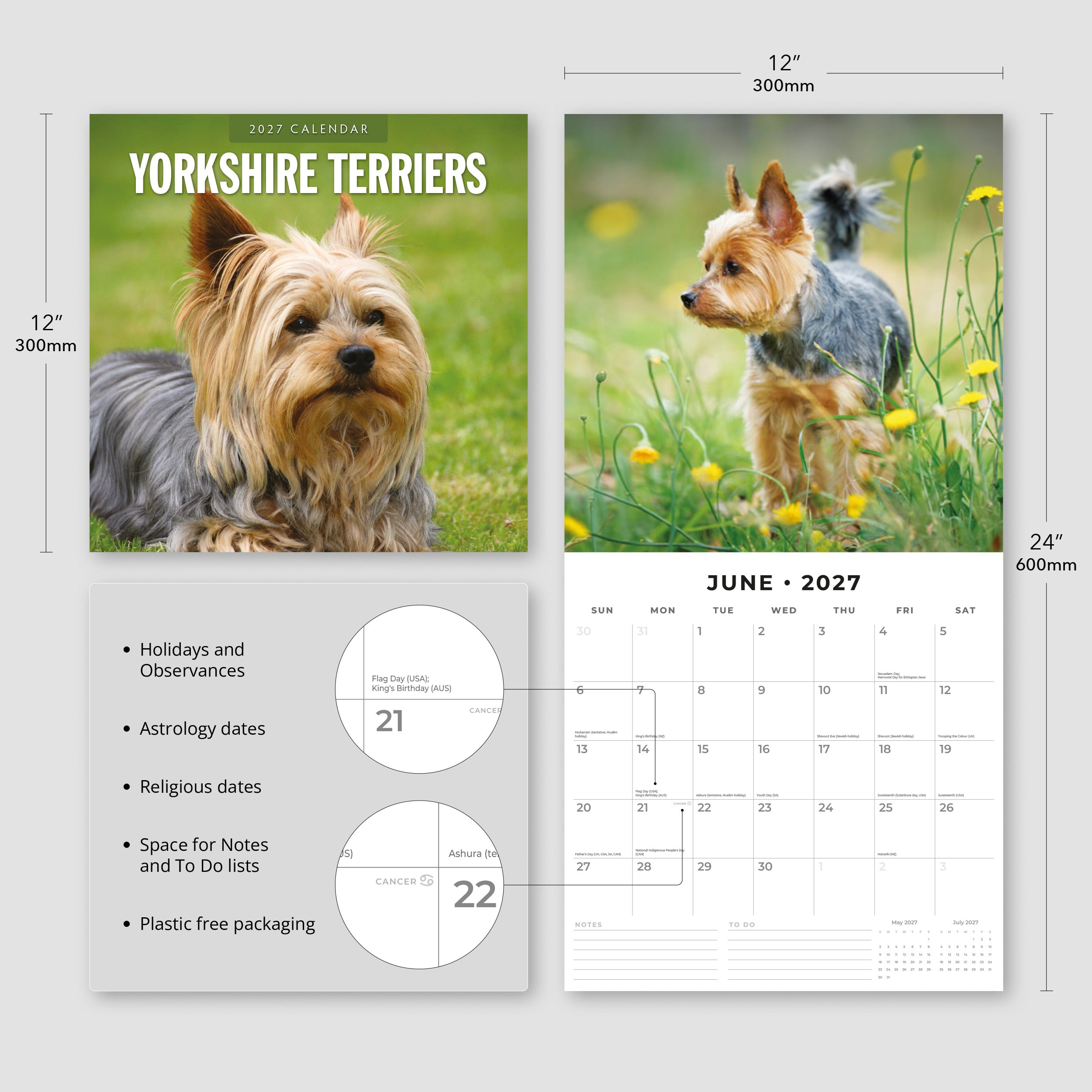 2027 Yorkshire Terriers - Square Wall Calendar