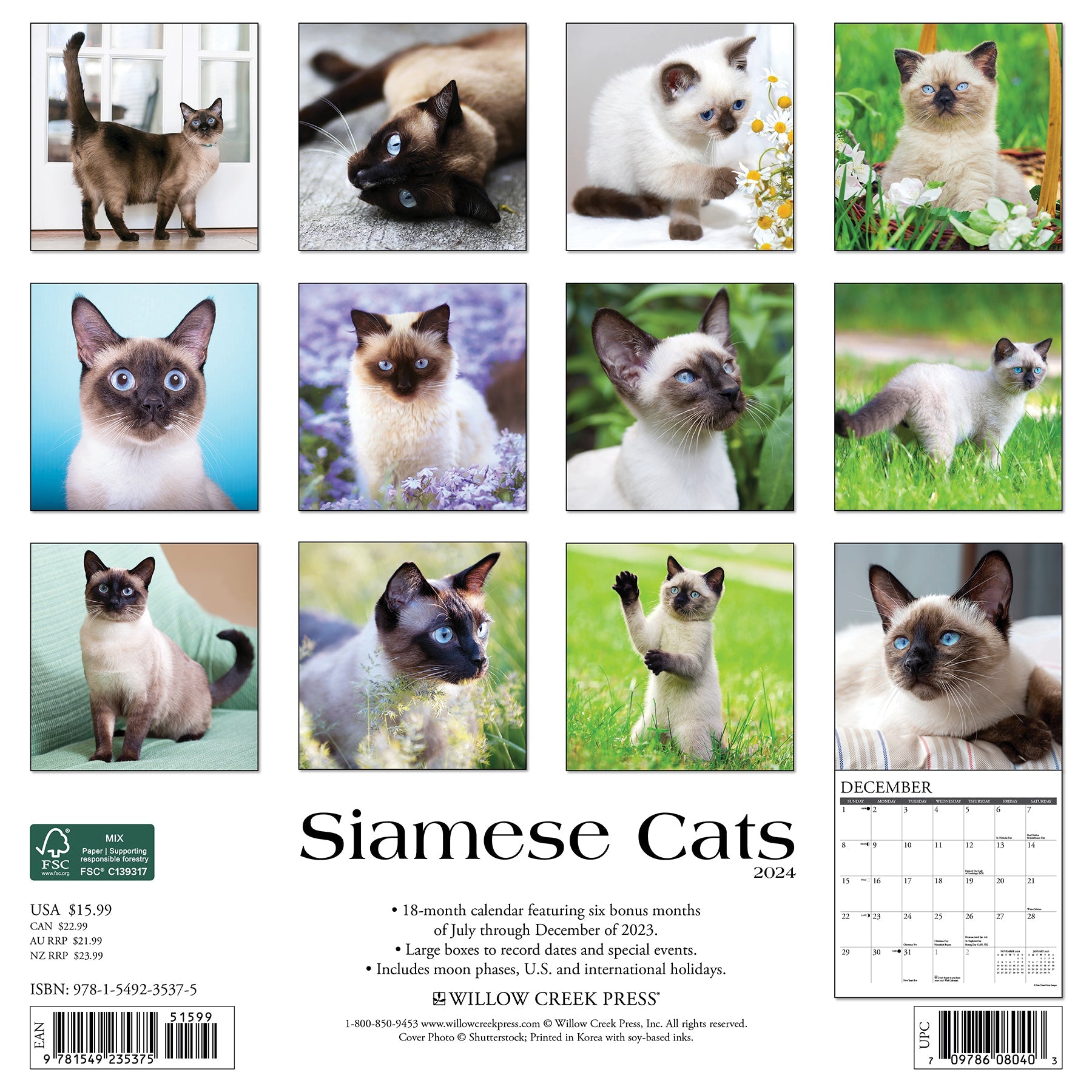 2024 Siamese Cats - Square Wall Calendar