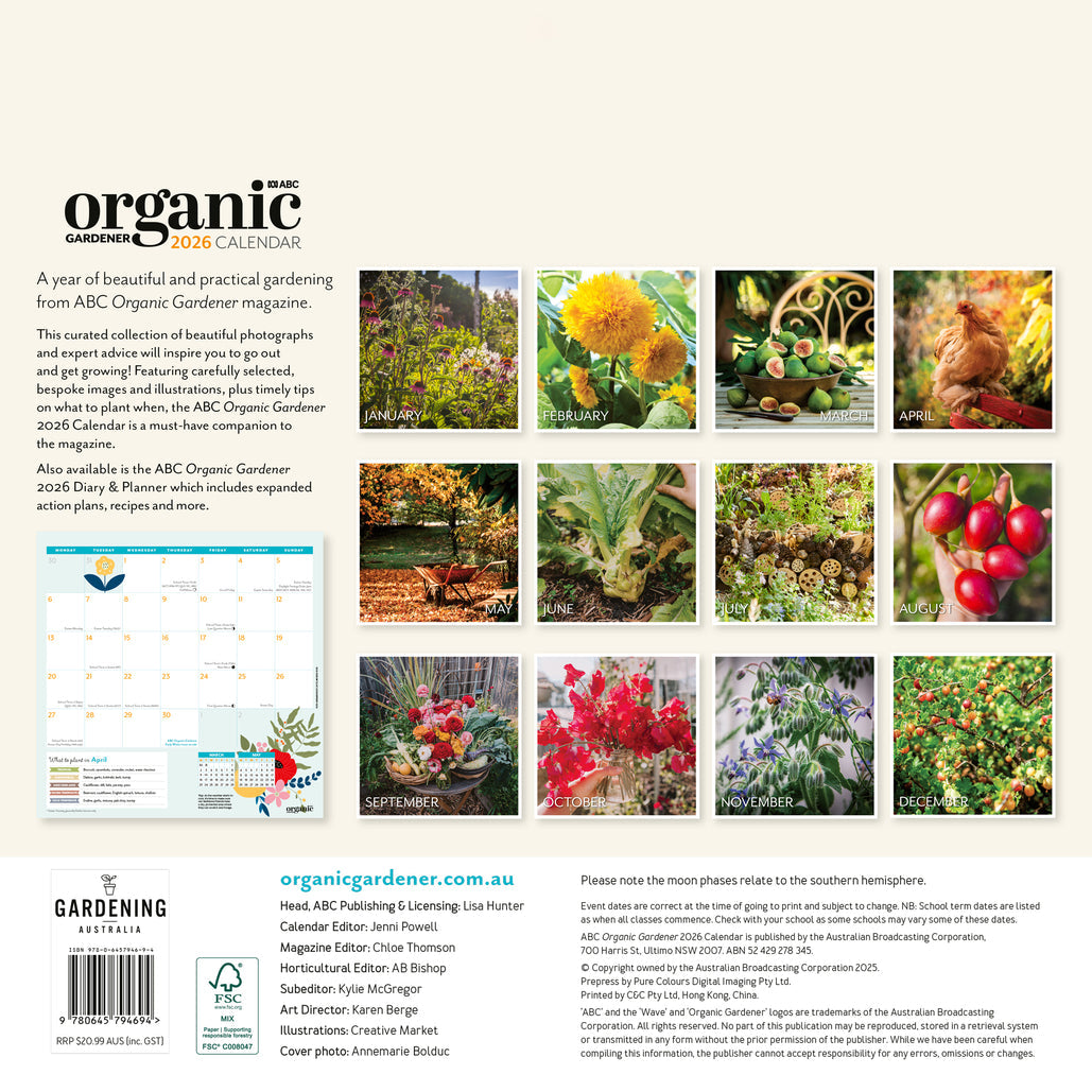 2026 ABC Organic Gardener - Square Wall Calendar