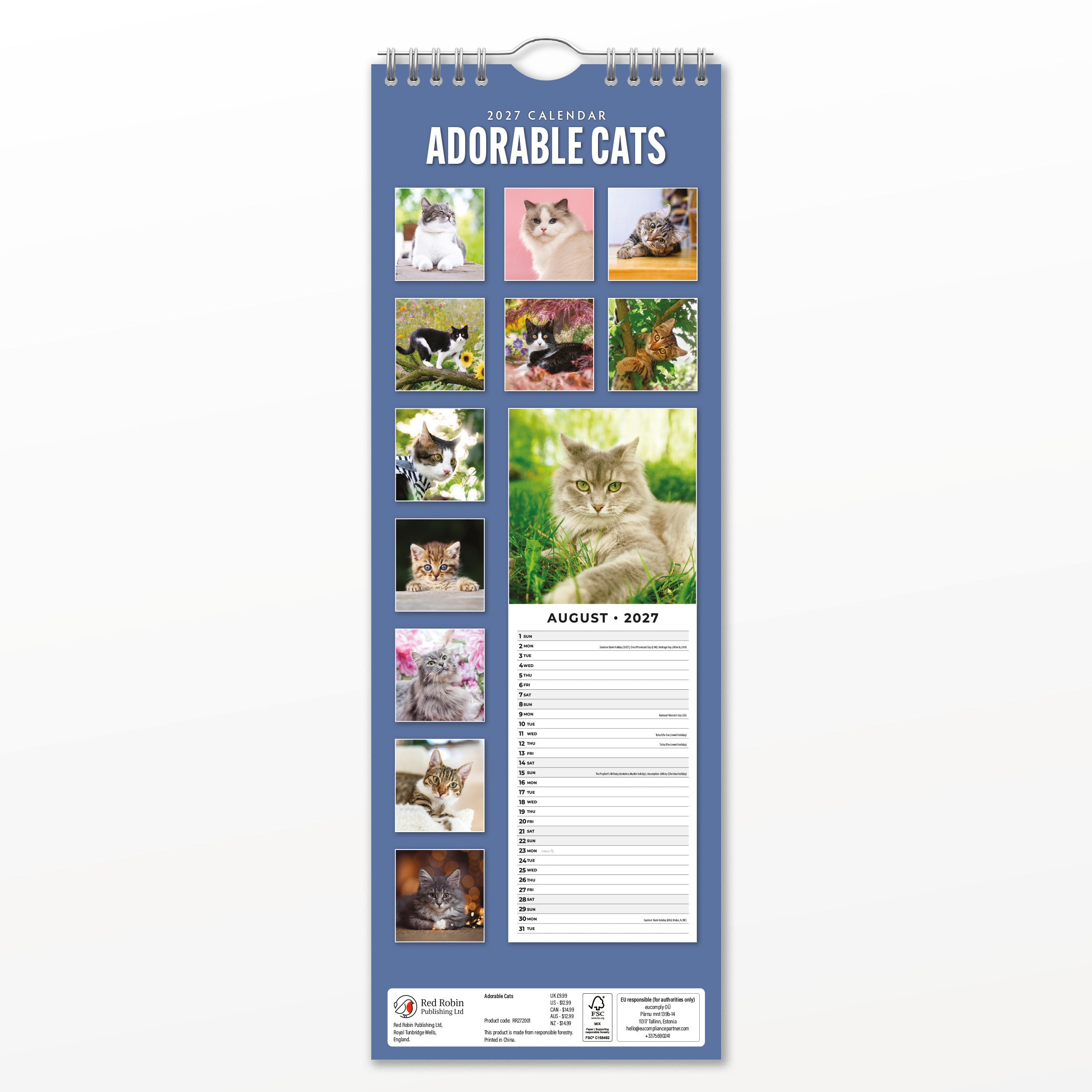 2027 Adorable Cats - Slim Wall Calendar