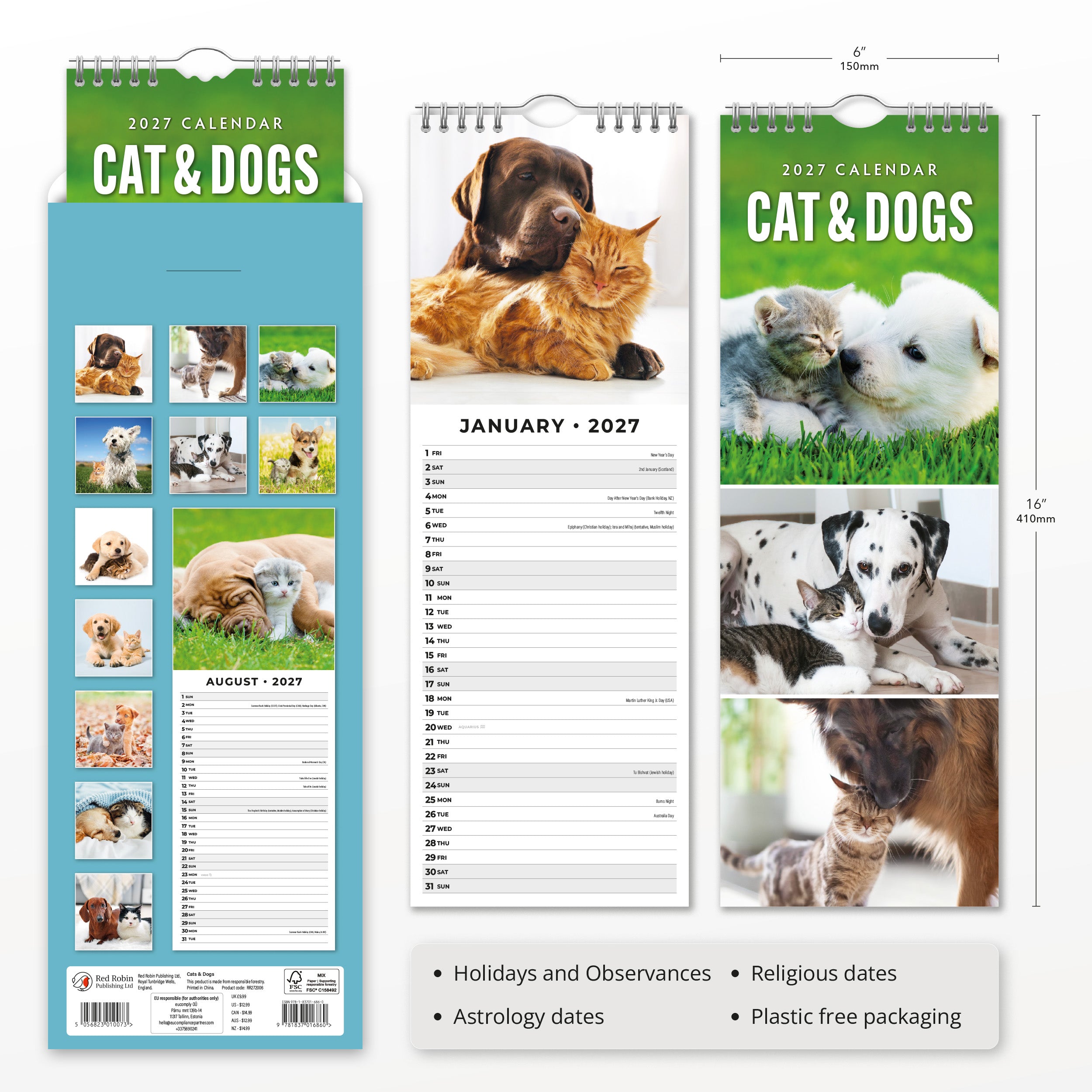 2027 Cats & Dogs - Slim Wall Calendar