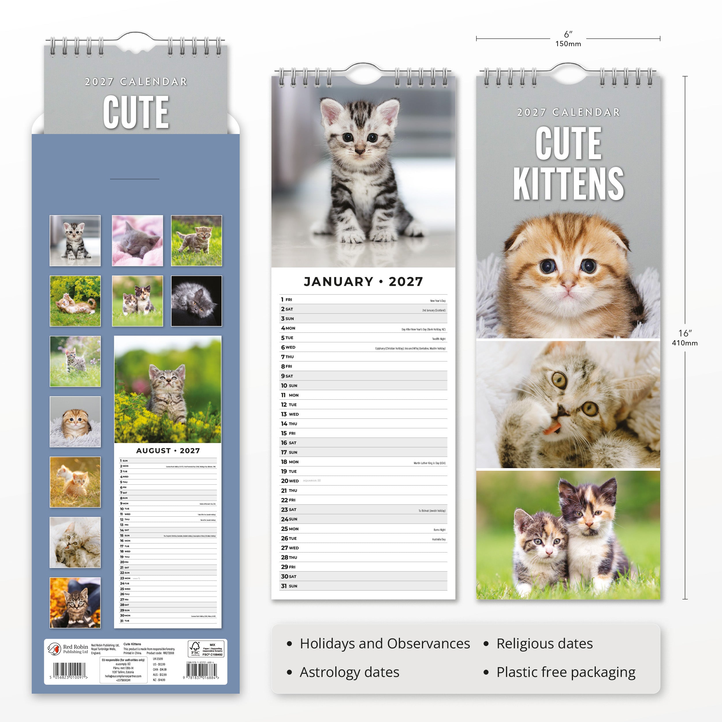 2027 Cute Kittens - Slim Wall Calendar