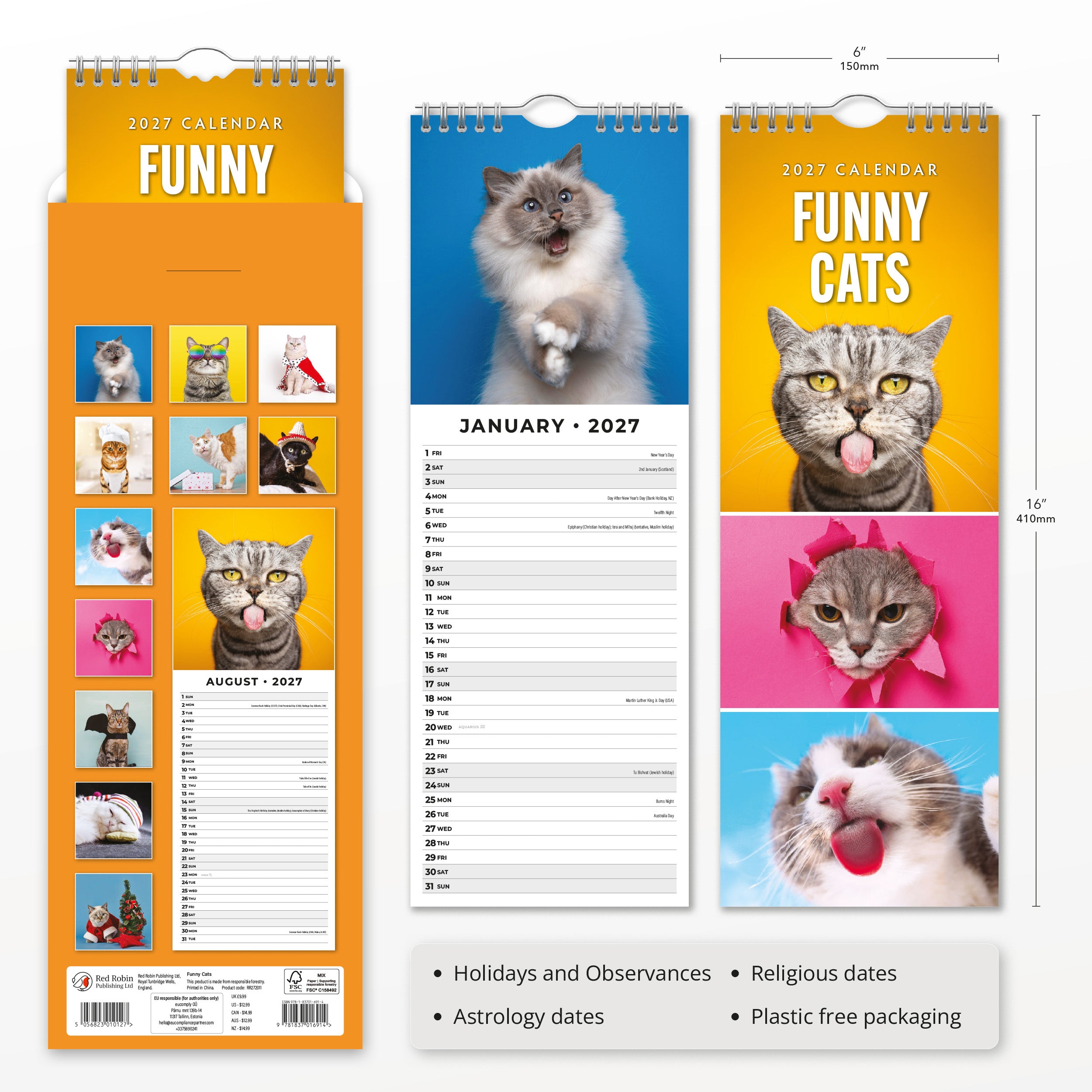 2027 Funny Cats - Slim Wall Calendar