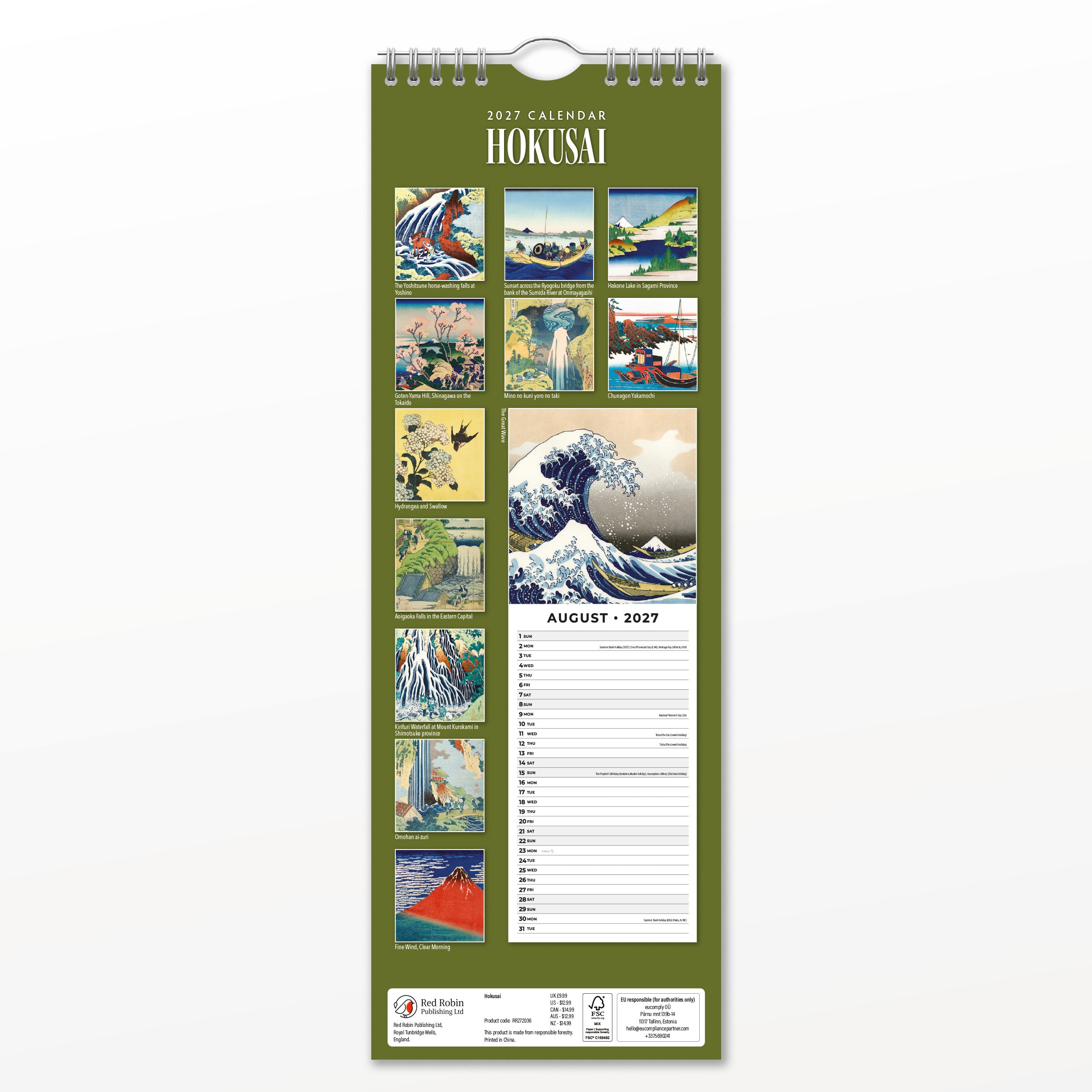 2027 Hokusai - Slim Wall Calendar