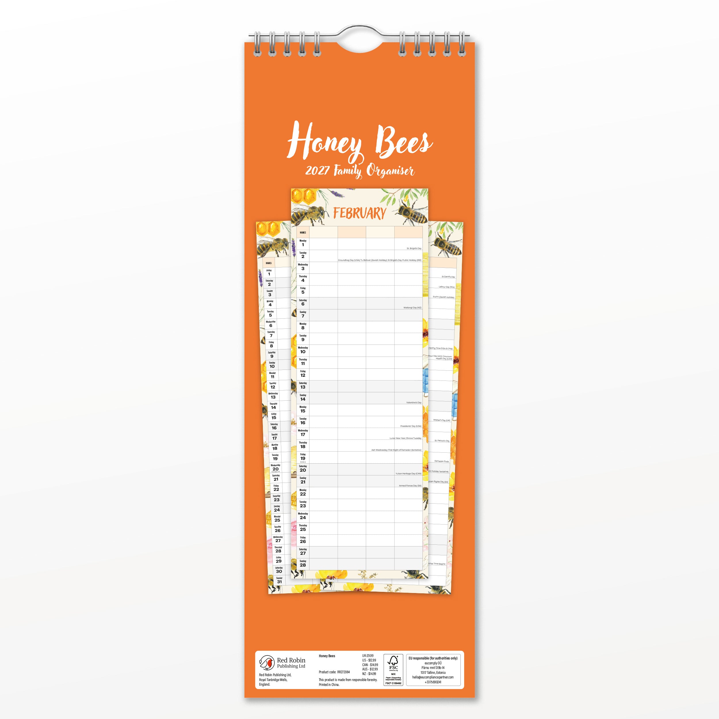 2027 Honey Bees - Slim Wall Calendar