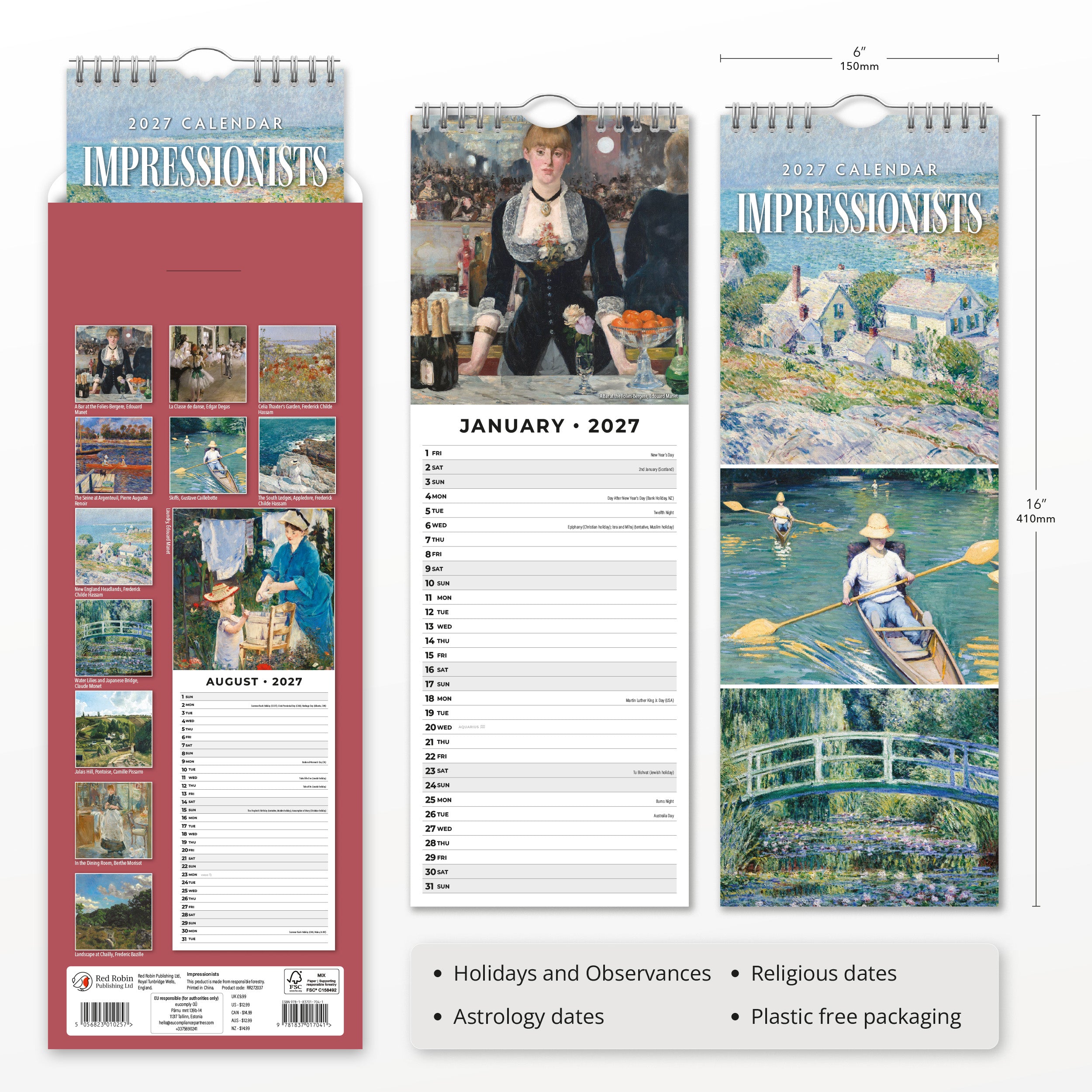 2027 Impressionists - Slim Wall Calendar