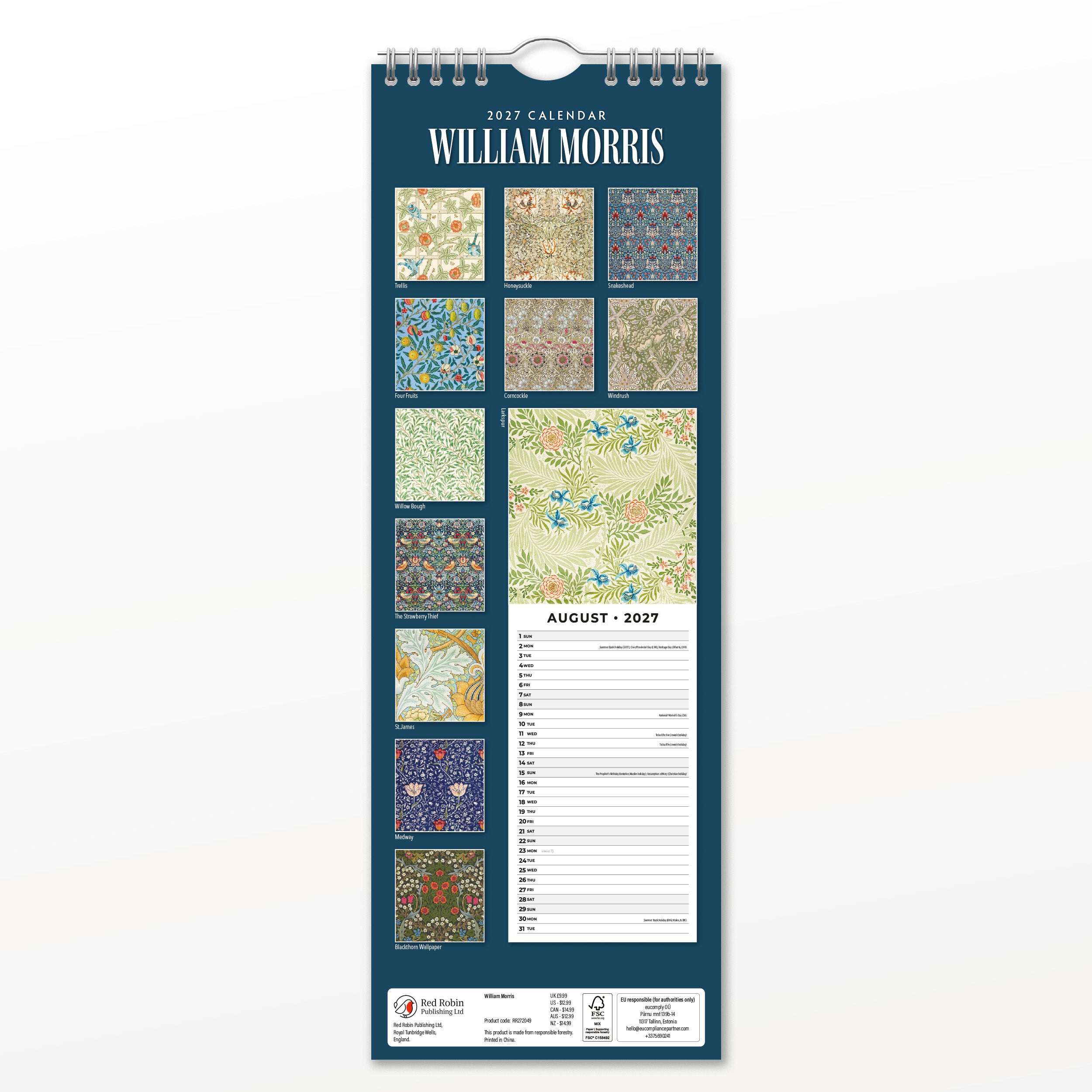 2027 William Morris - Slim Wall Calendar