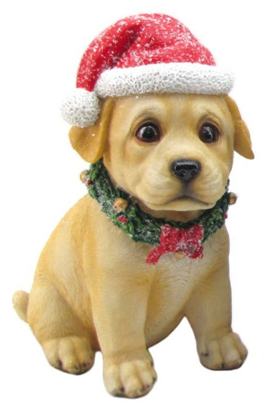 Labrador Dog with Santa Hat & Neck Tie (20 Cm) - Christmas Decoration