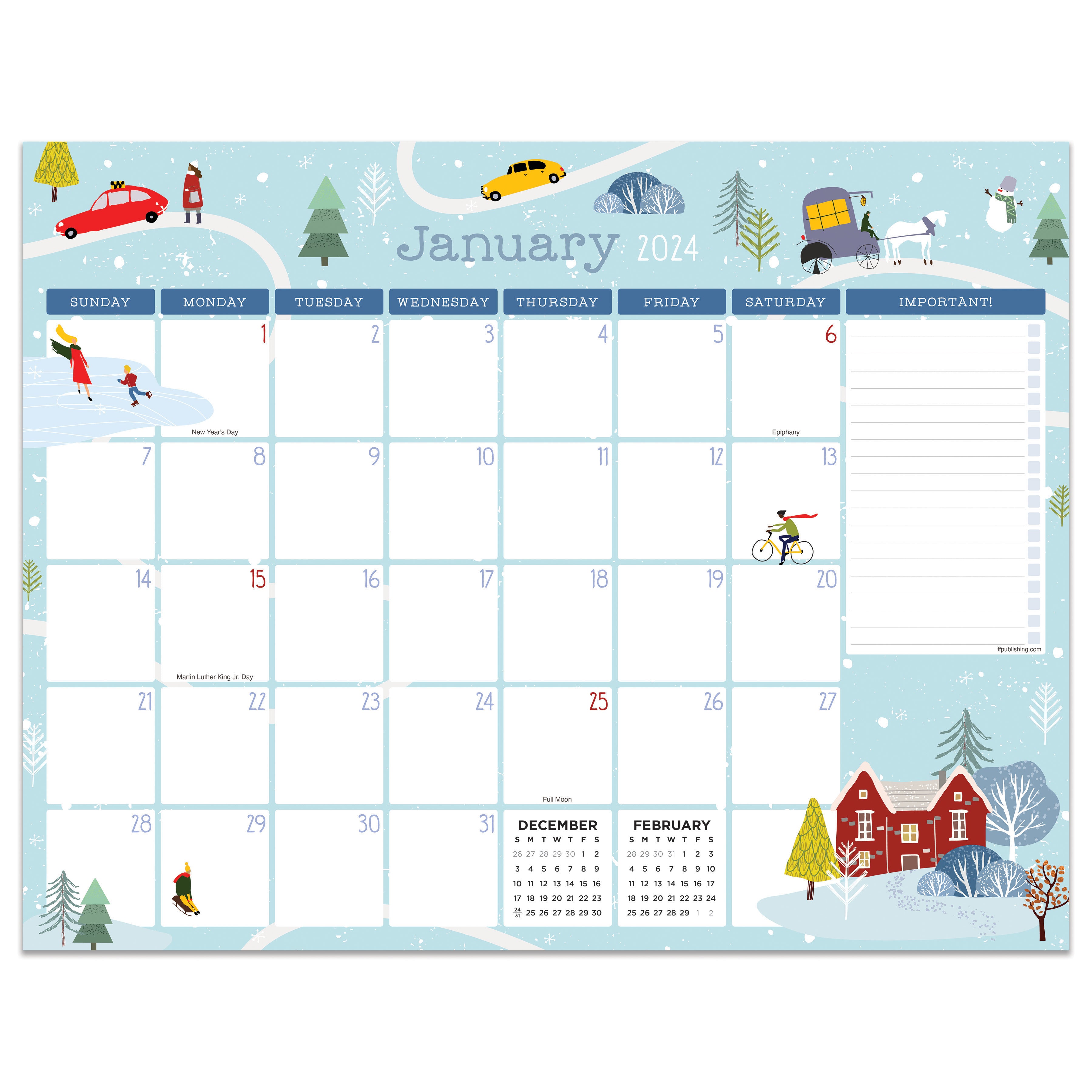 2024 Folk Love Monthly Medium Desk Pad Blotter Calendar Art