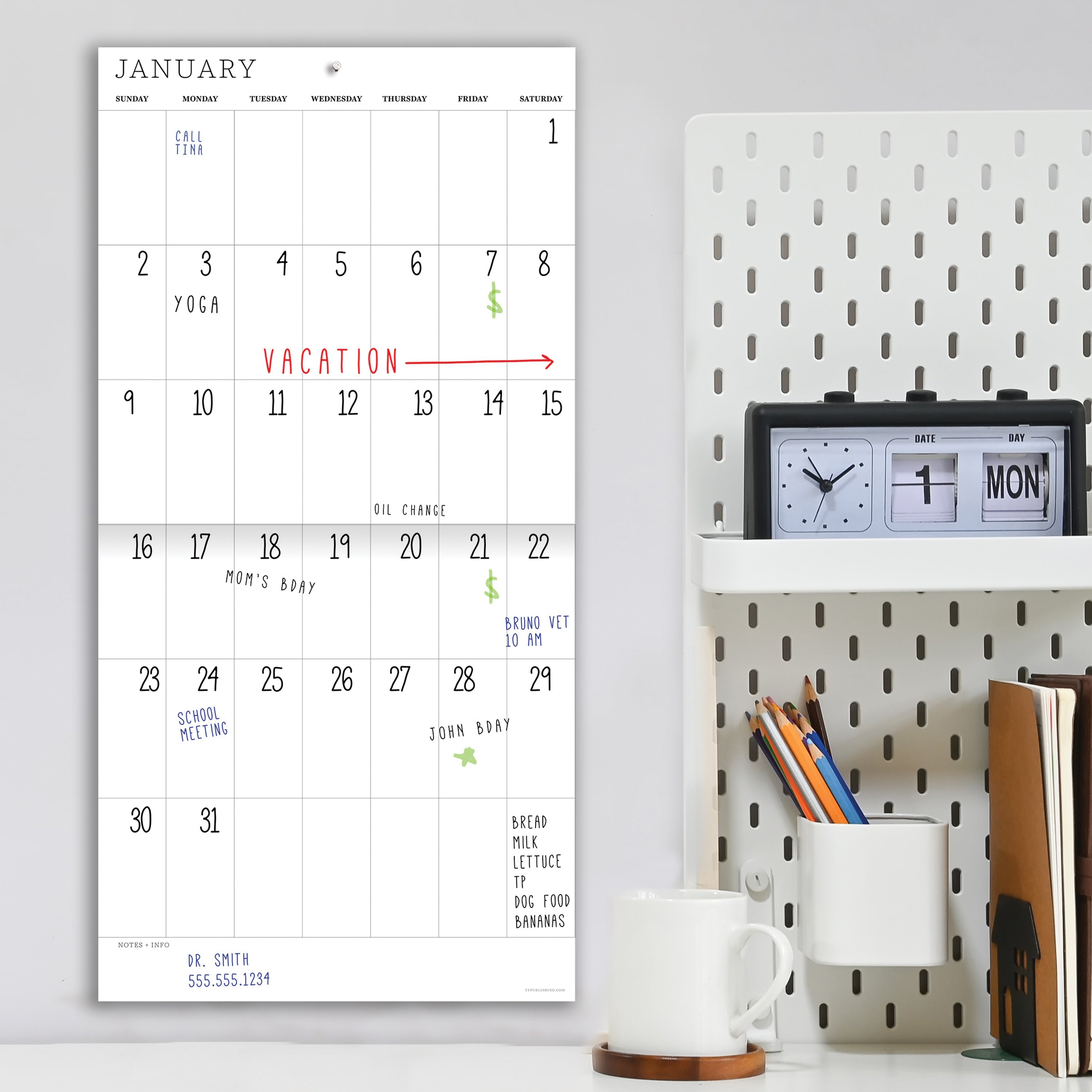Dry Erase Vertical - Perpetual Undated Wall Calendar