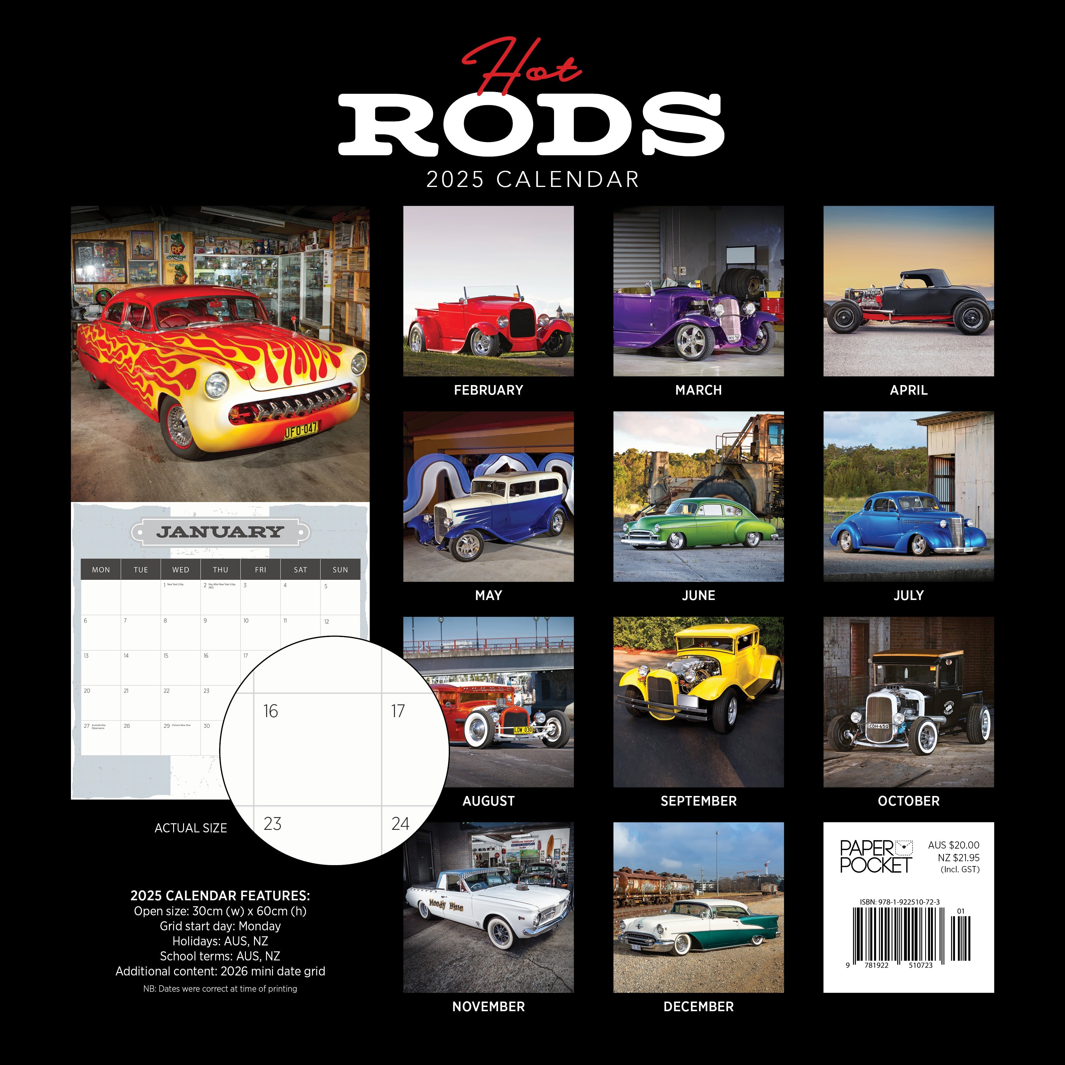 2025 Hot Rods - Square Wall Calendar